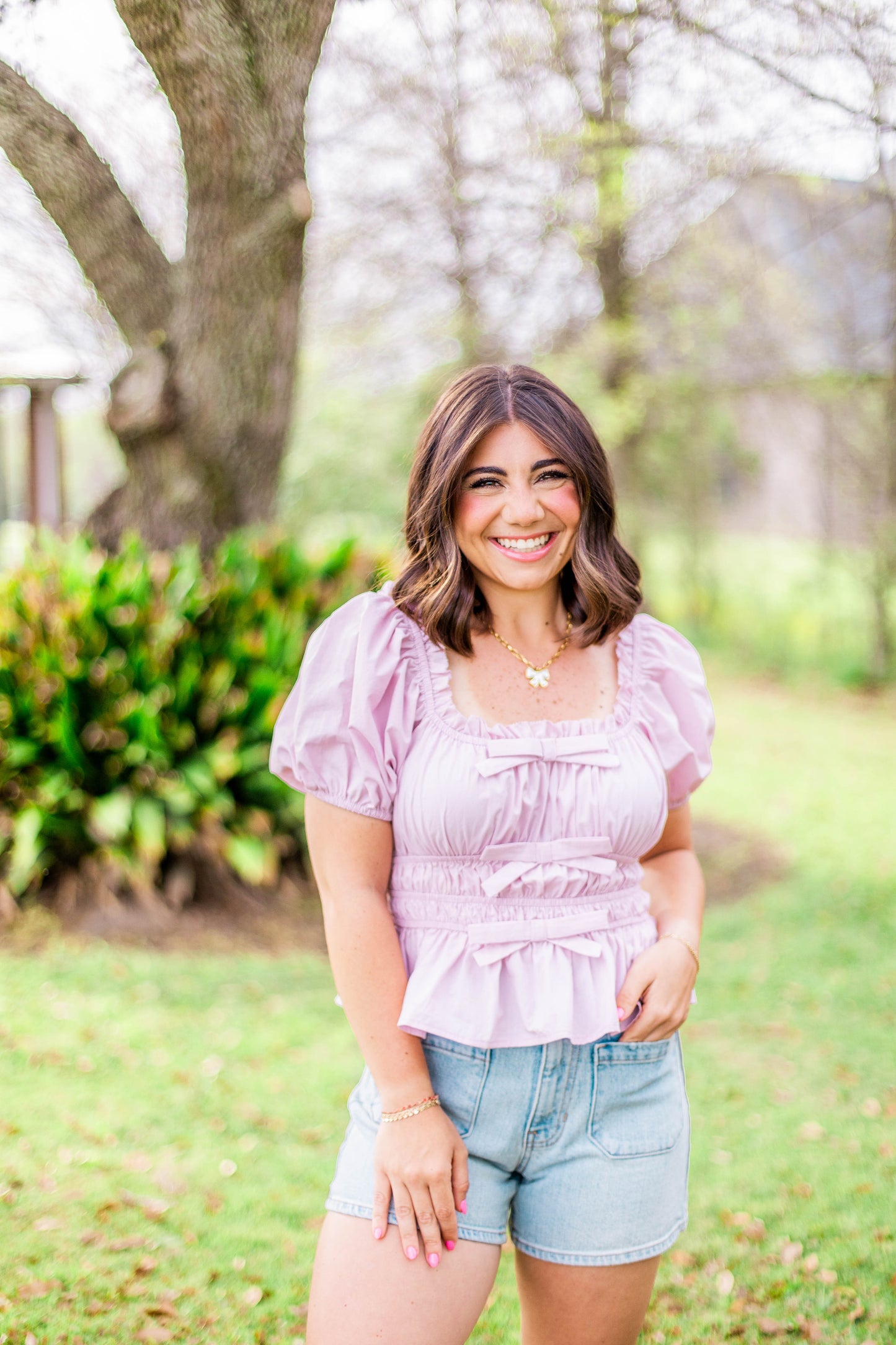 SQUARE NECK BOW BLOUSE