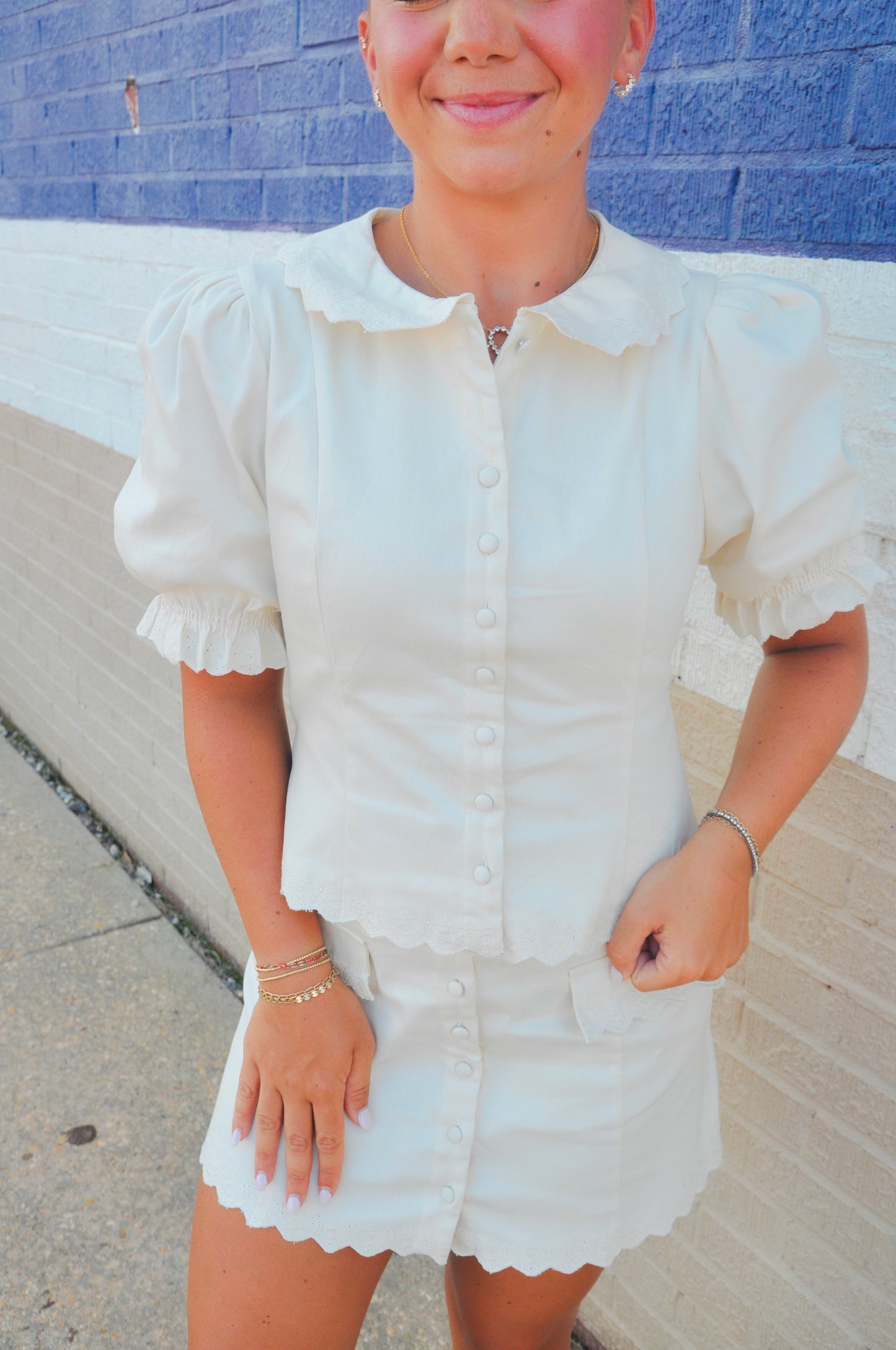 EMBROIDERY PETER PANT TOP & SKIRT SET