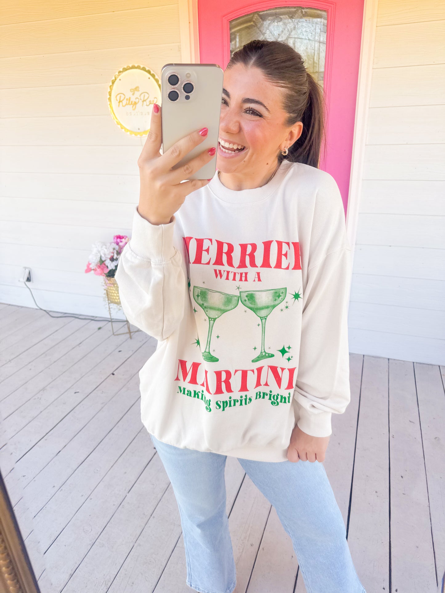 MERRIER WITH A MARTINI GRAPHIC SWEATSHIRT