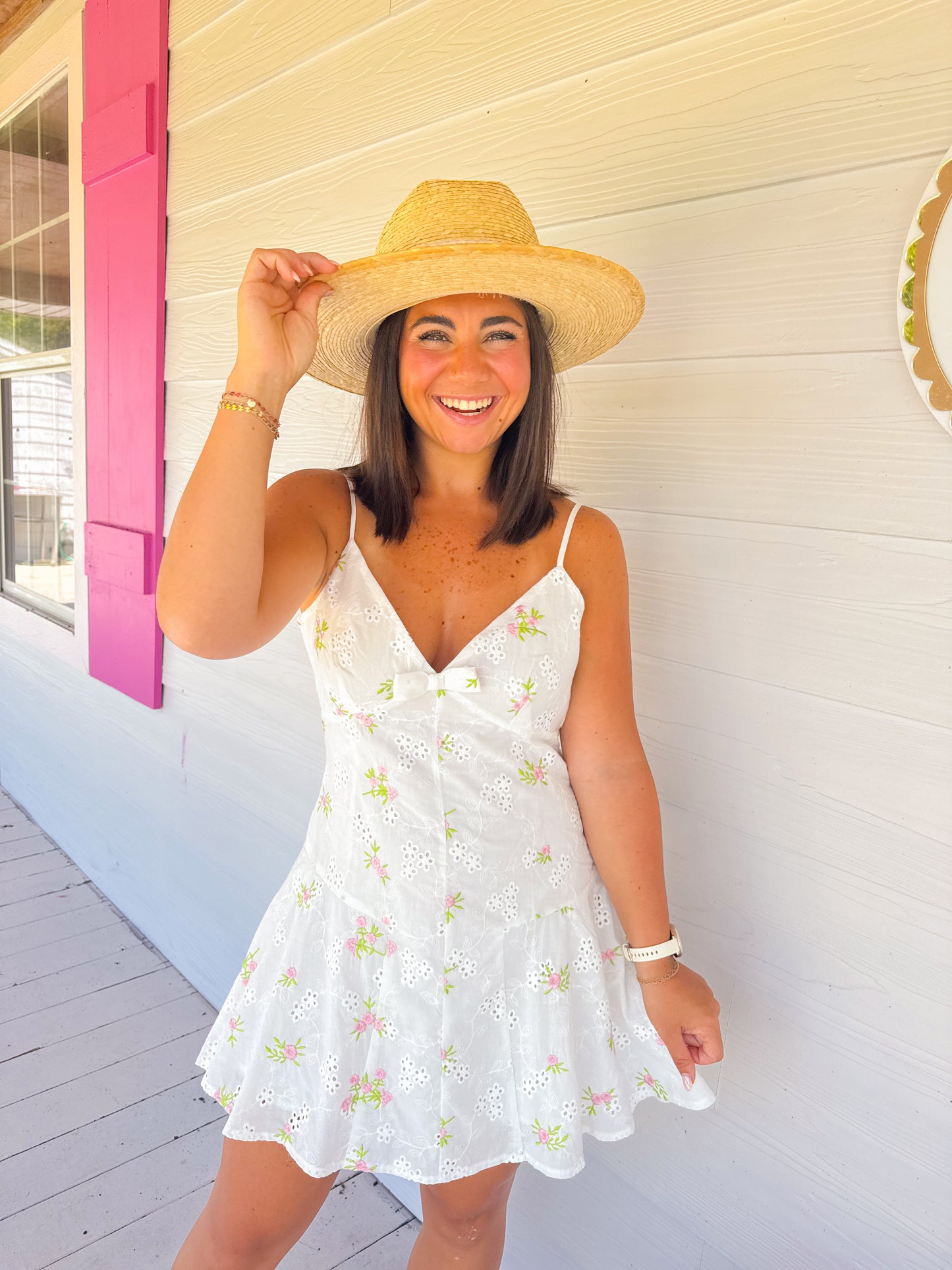 EYELET EMBROIDERED FLORAL DRESS