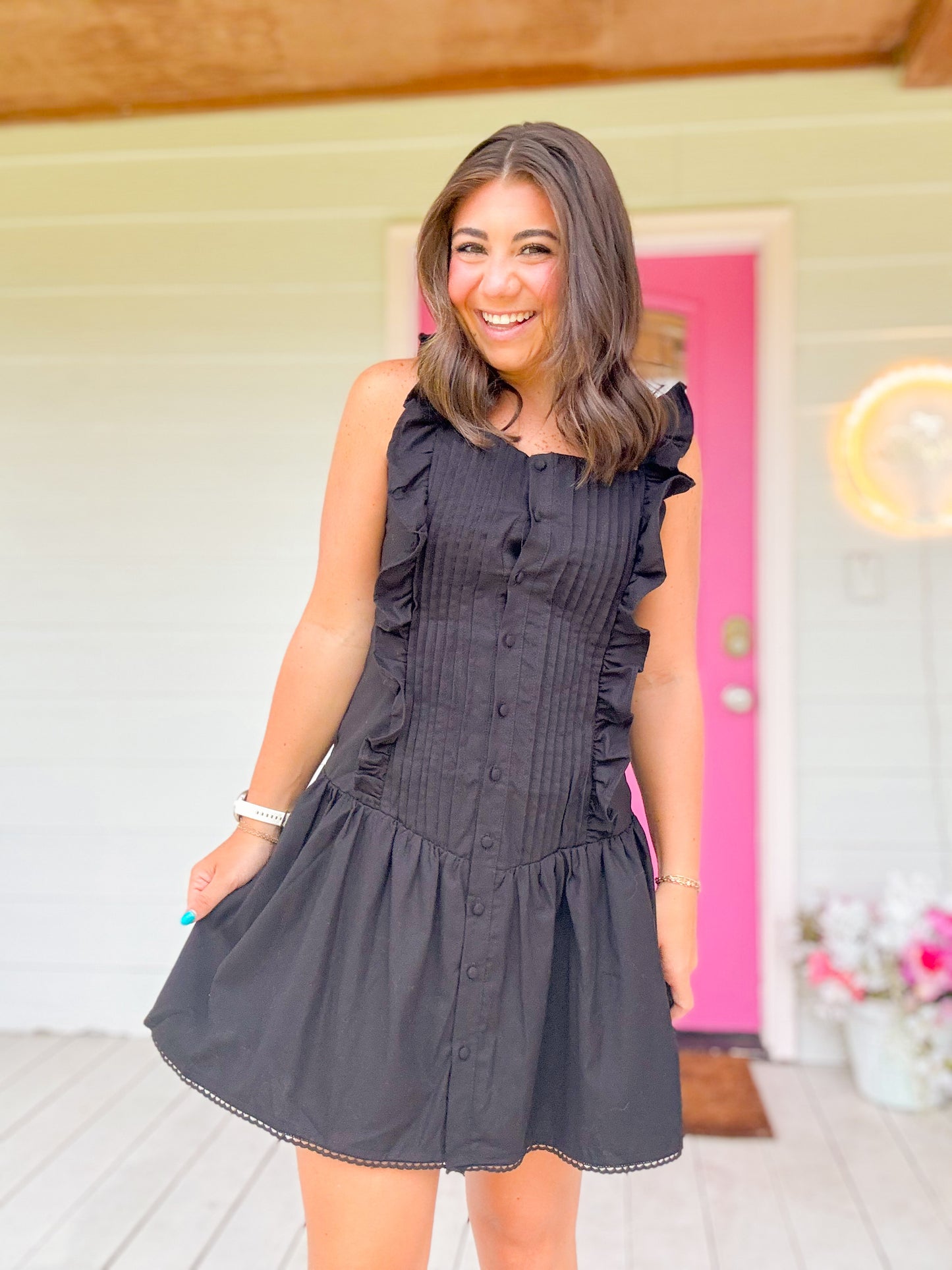 PLEATED RUFFLE DRESS