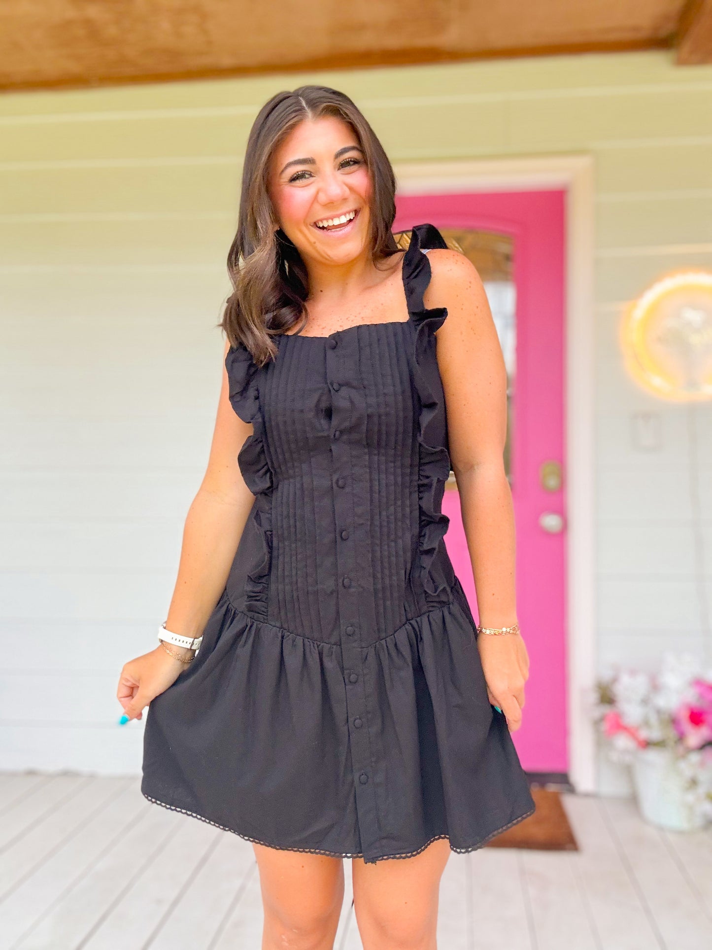 PLEATED RUFFLE DRESS