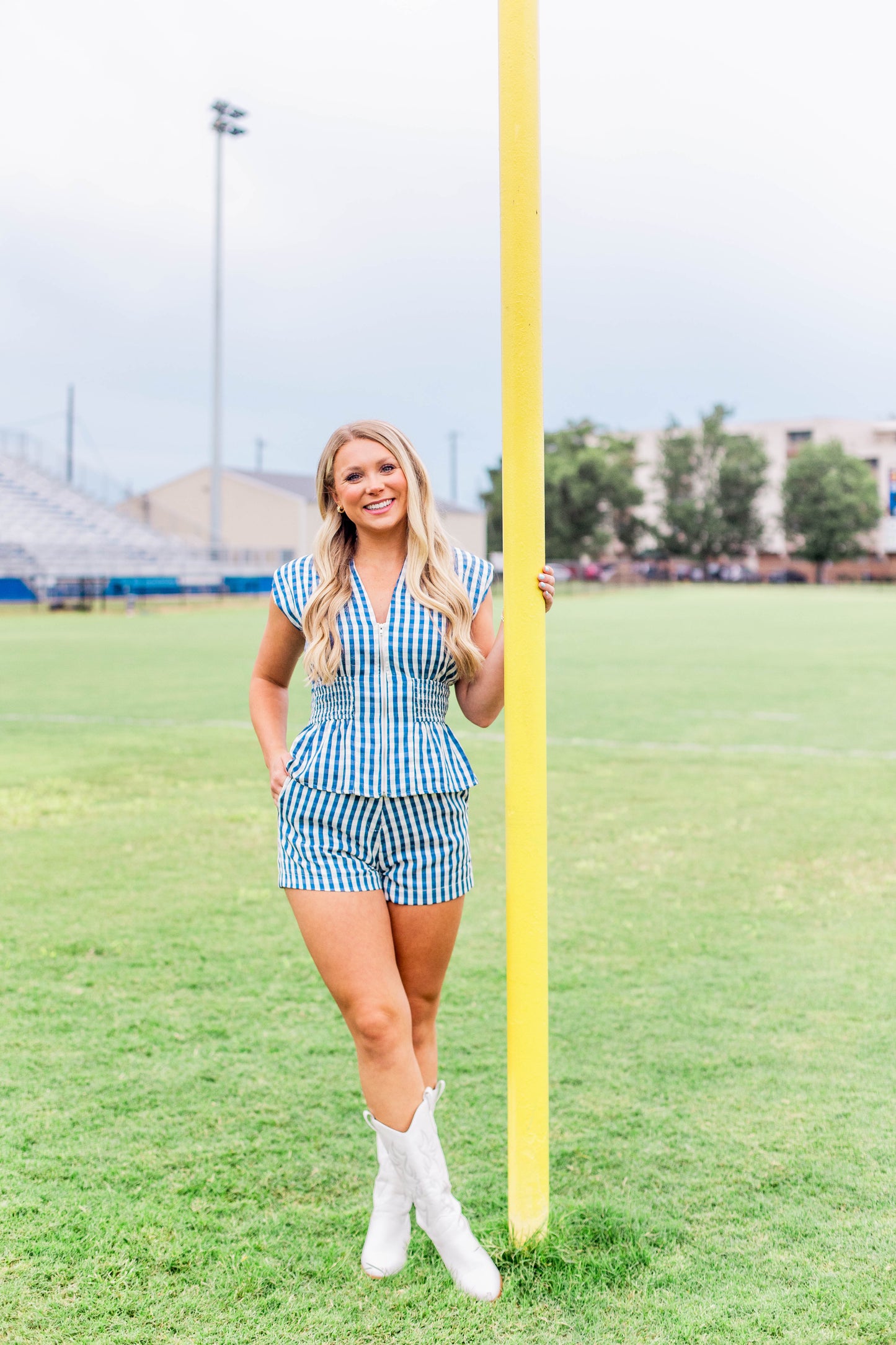 GINGHAM PEPLUM TOP & SHORTS SET