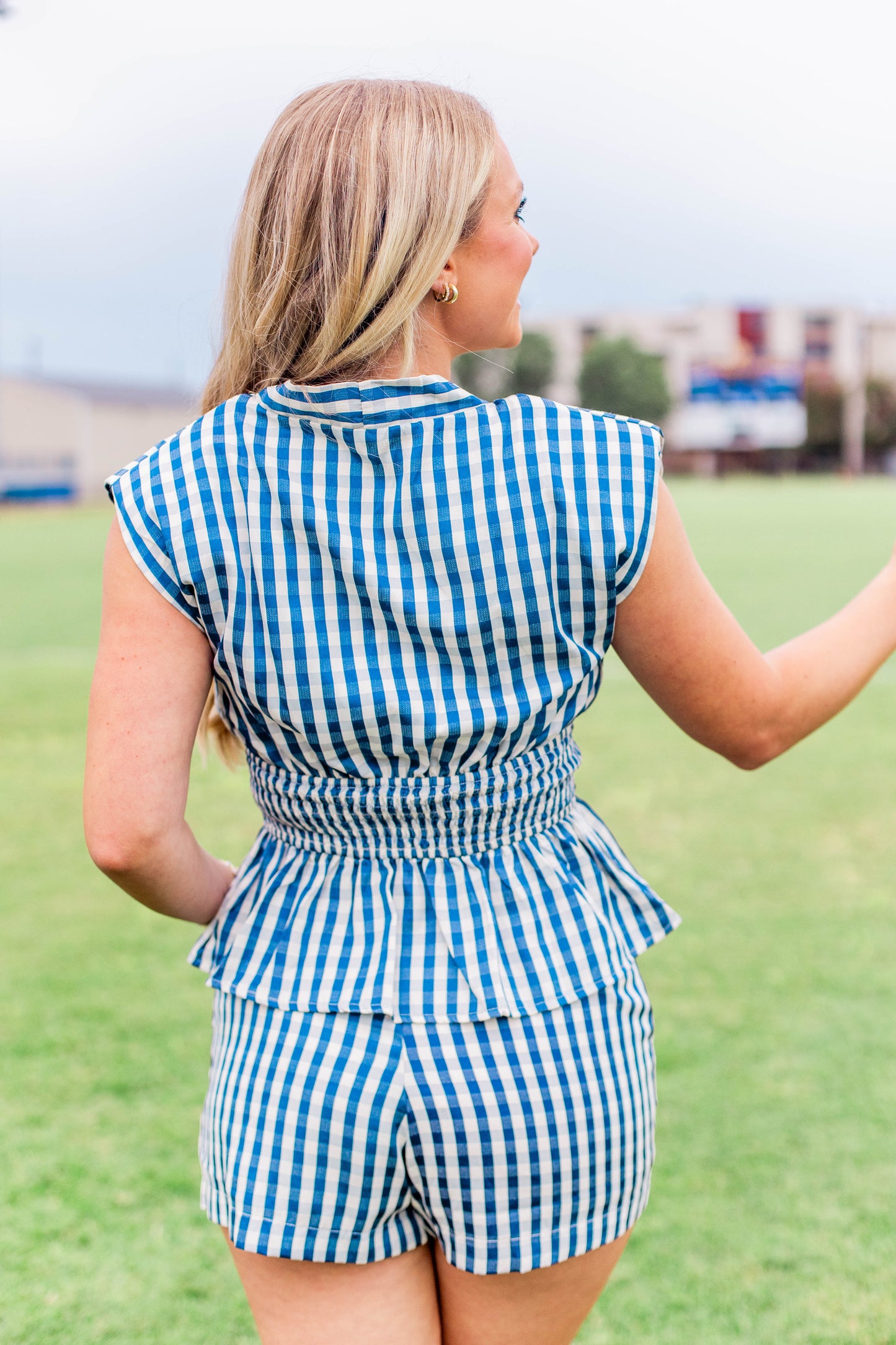 GINGHAM PEPLUM TOP & SHORTS SET