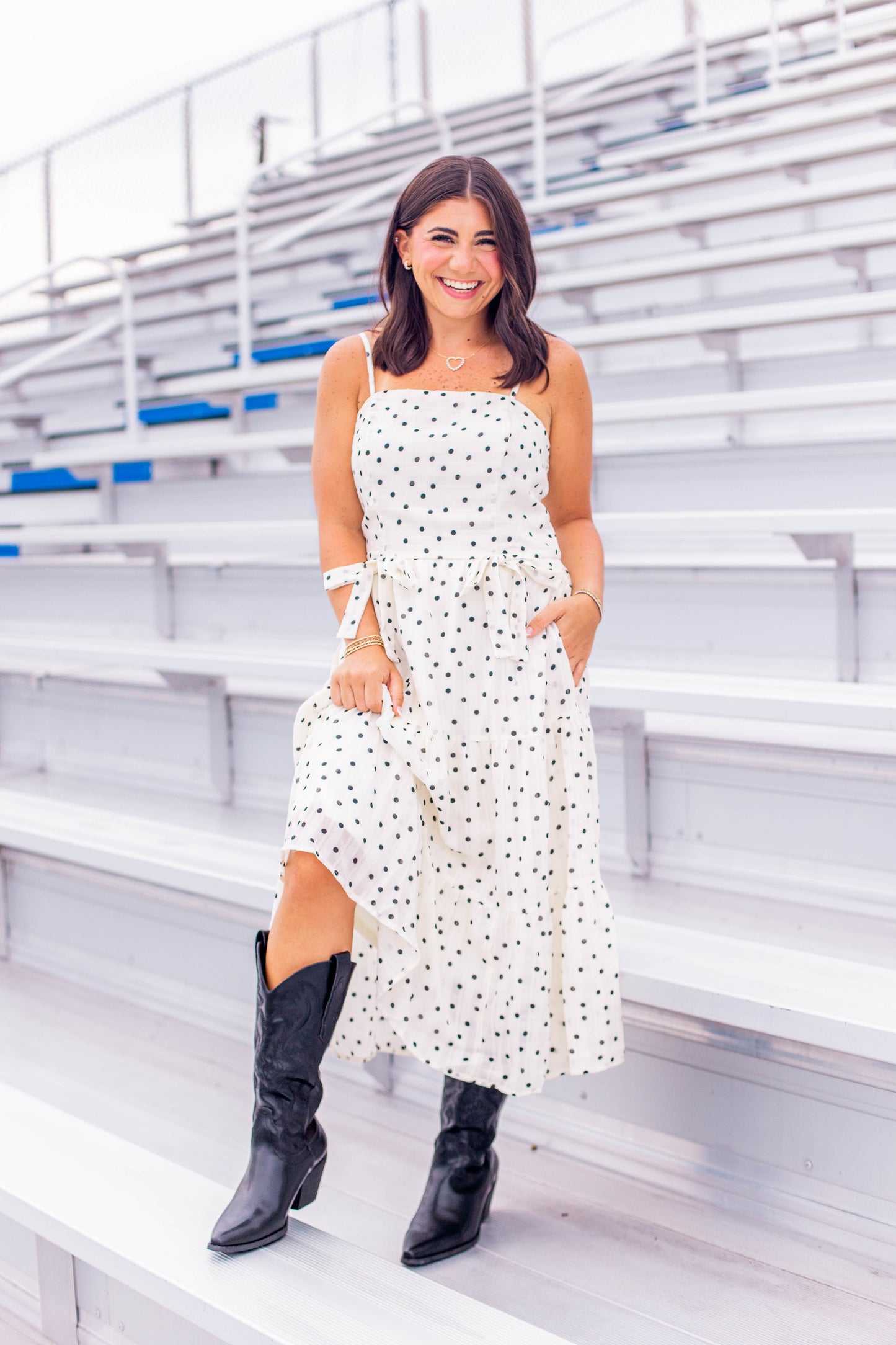 POLKA DOT TIERED MIDI DRESS