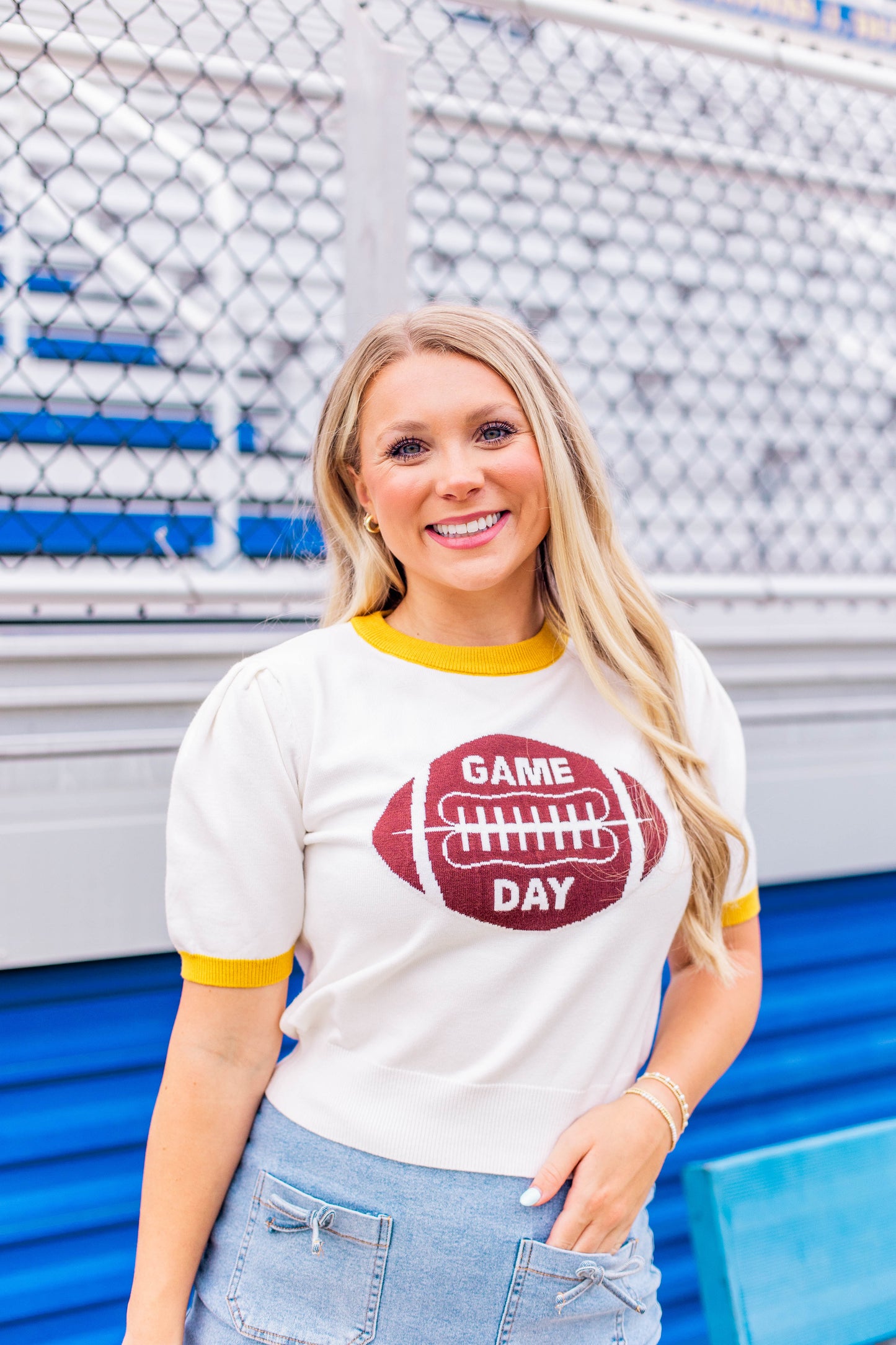 GAME DAY SHORT SLEEVE SWEATER TOP