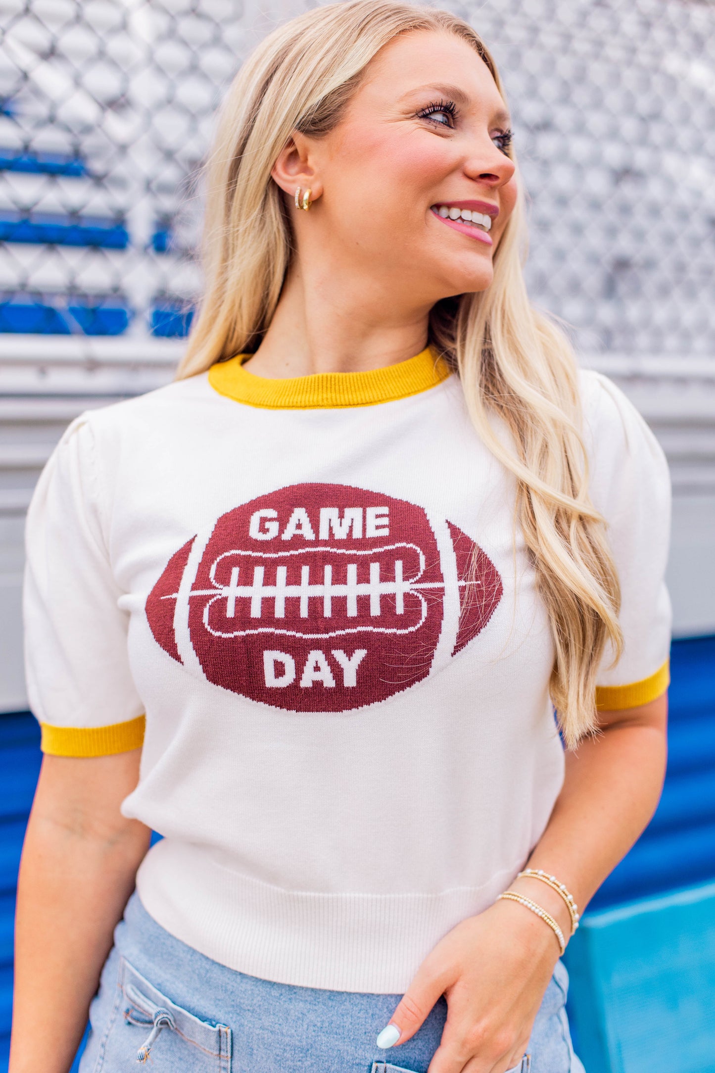 GAME DAY SHORT SLEEVE SWEATER TOP
