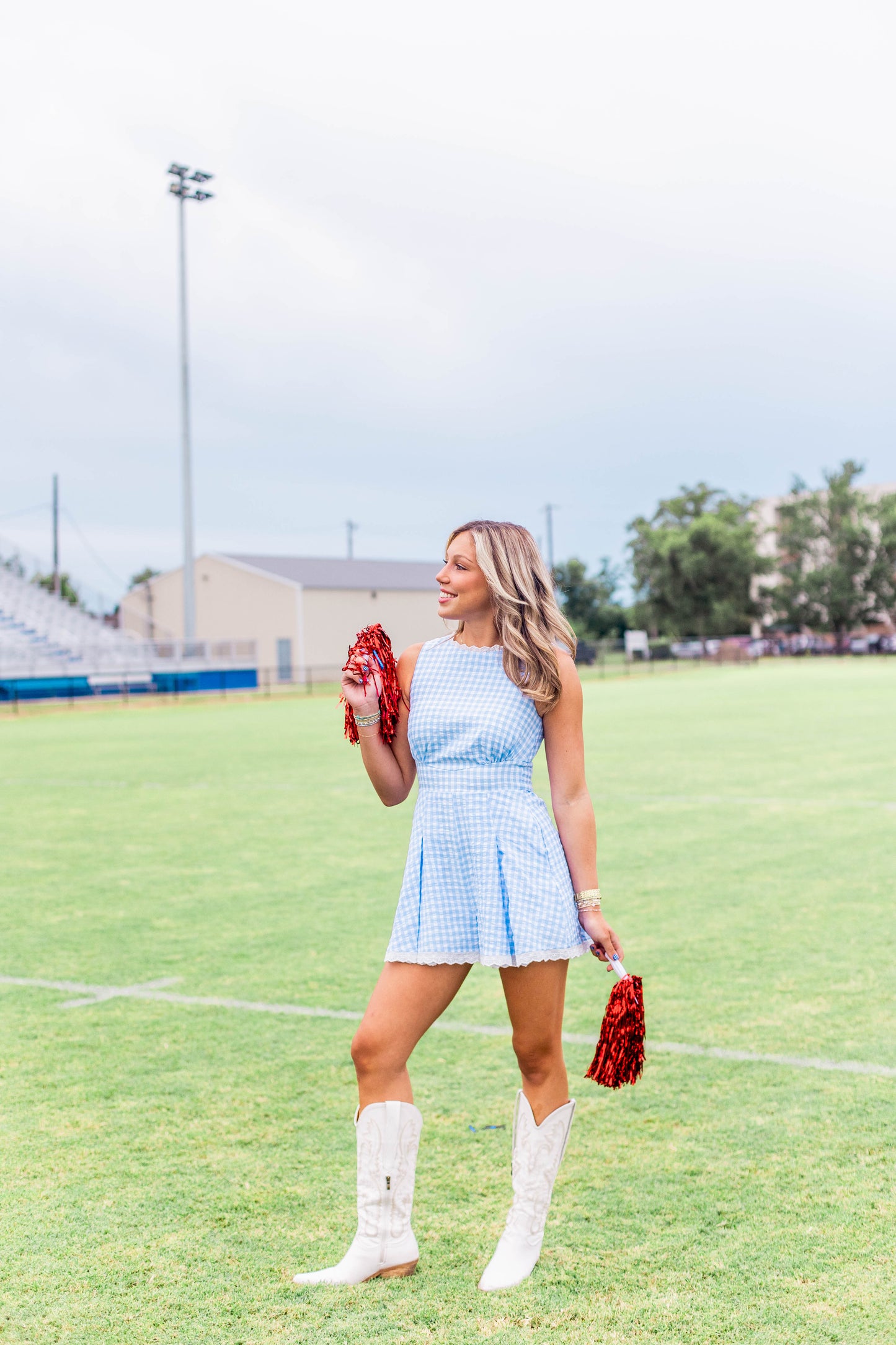GINGHAM PLAID LACE TRIM ROMPER
