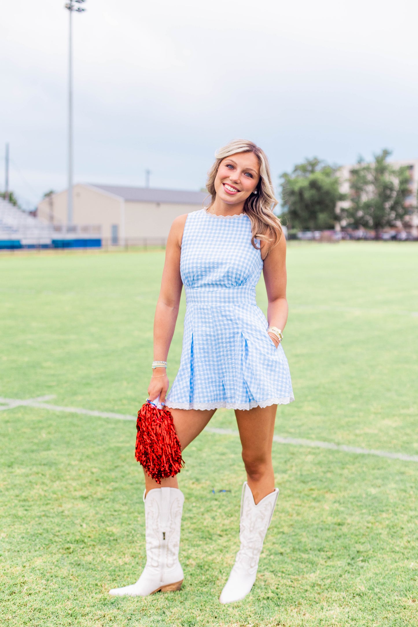 GINGHAM PLAID LACE TRIM ROMPER