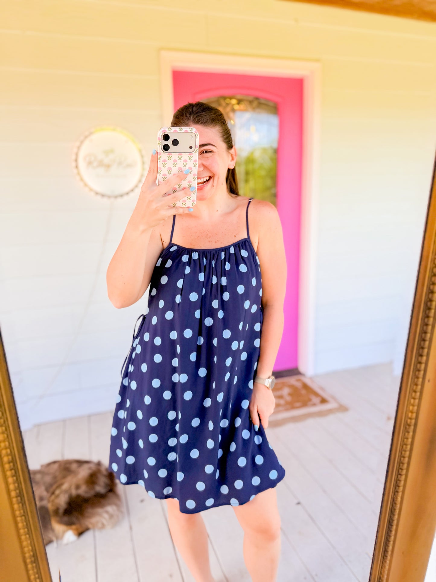 DOT CAMI MINI DRESS - NAVY