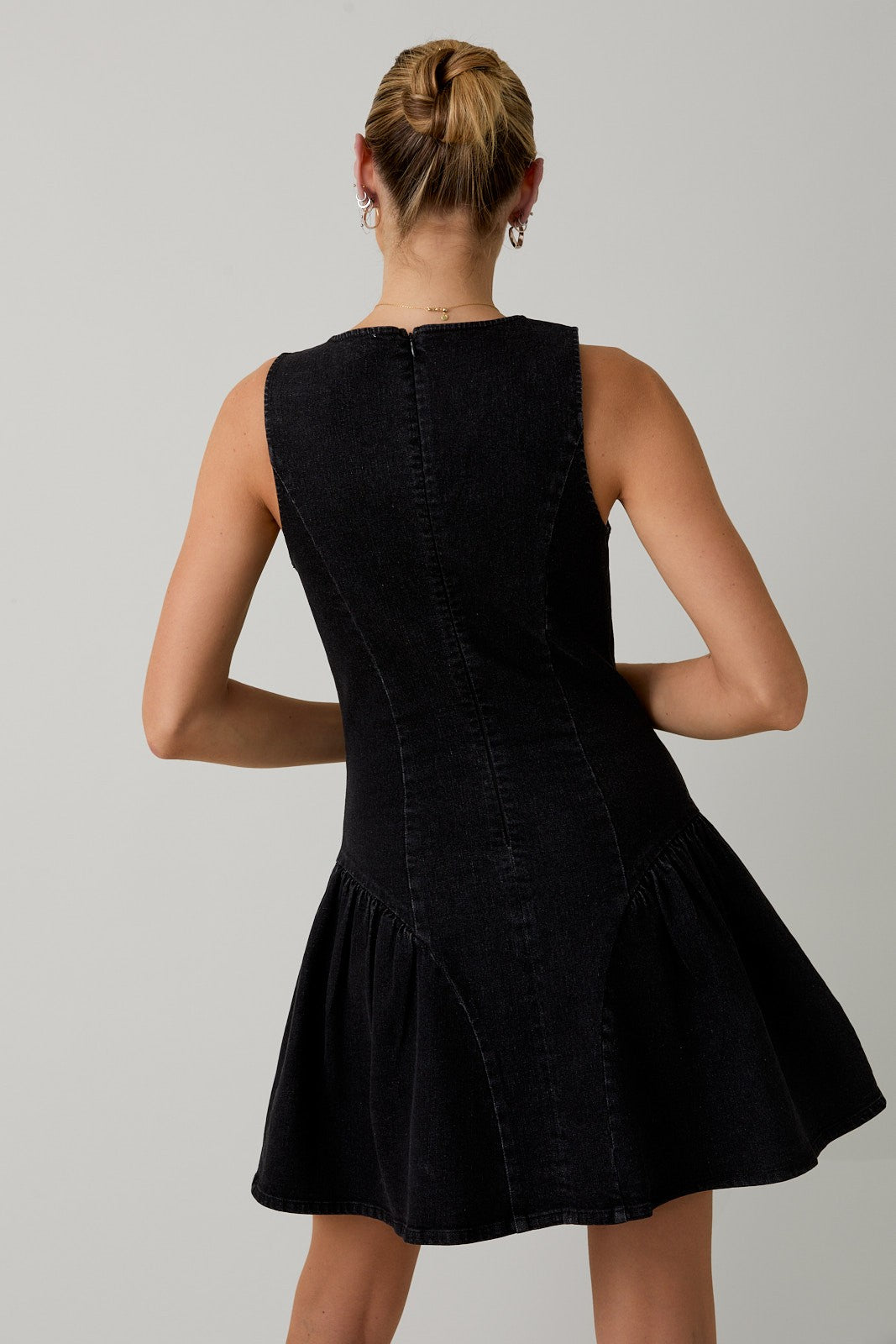 LOW WAIST BLACK DENIM MINI DRESS