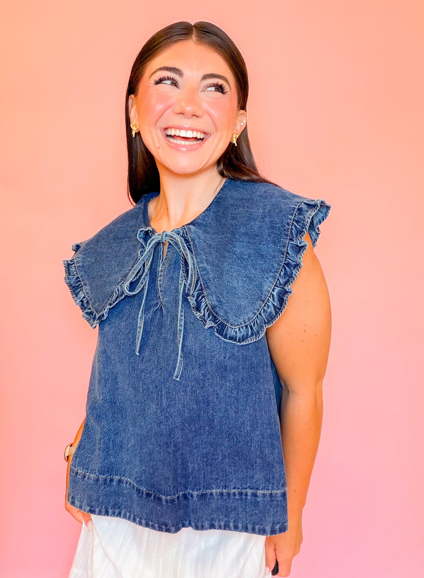 SLEEVELESS DENIM TOP WITH COLLAR