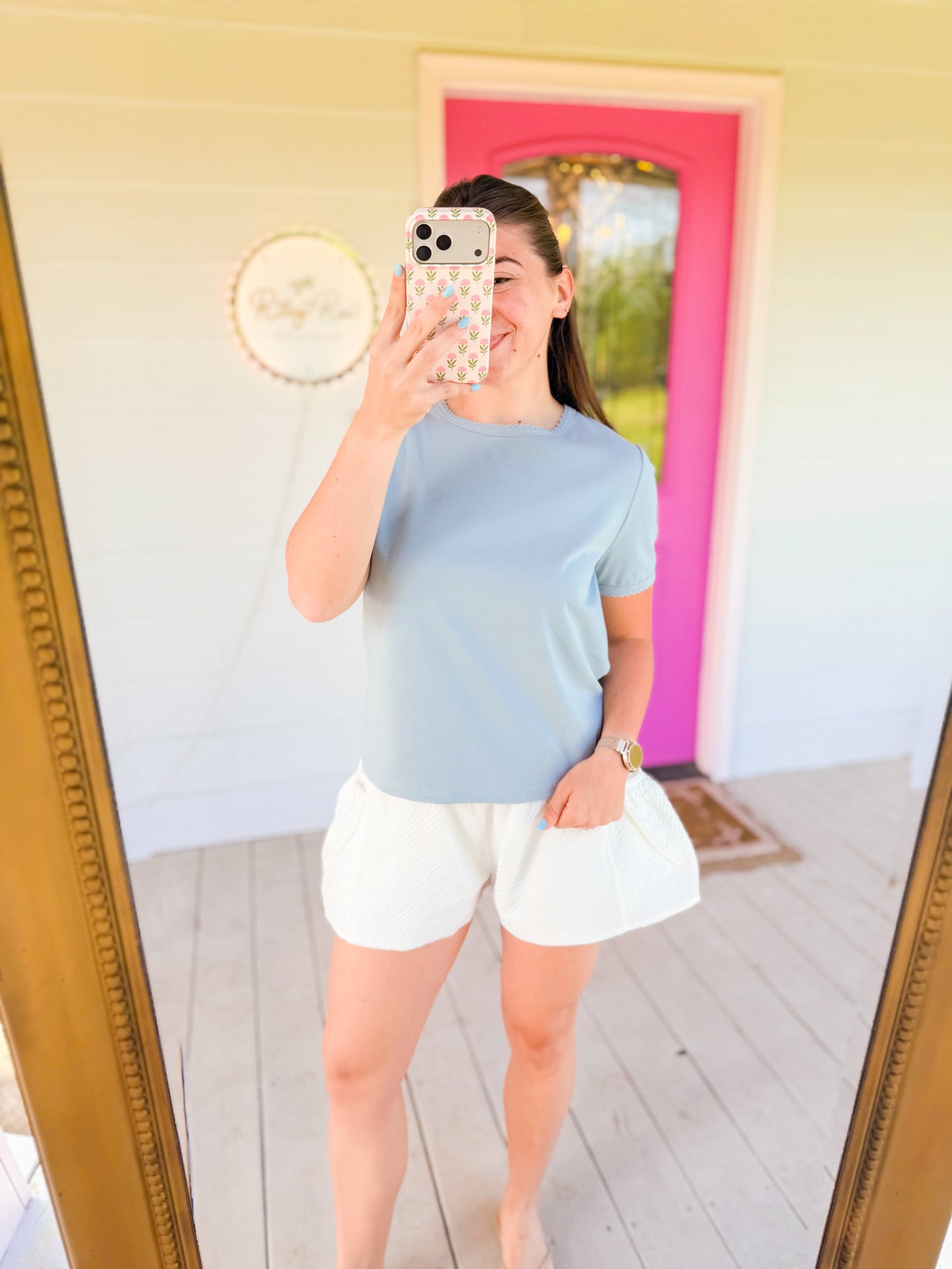 SCALLOP EDGE BASIC TEE - DUSTY BLUE