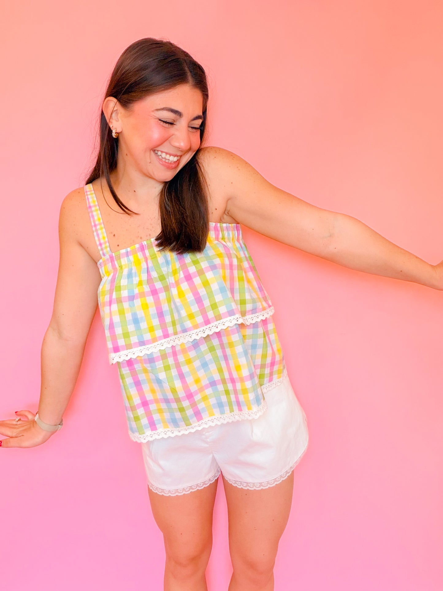 MULTICOLOR GINGHAM CAMI TOP
