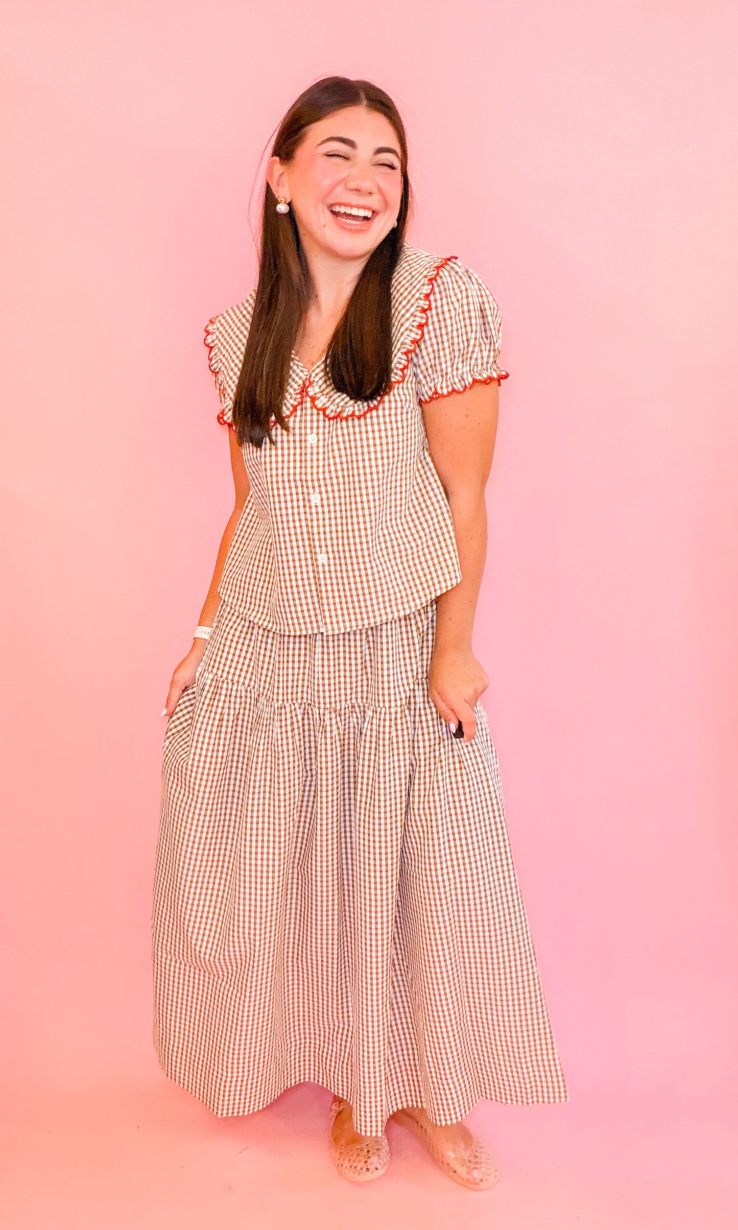 PETER PAN COLLAR BLOUSE + TIERED MAXI SKIRT SET