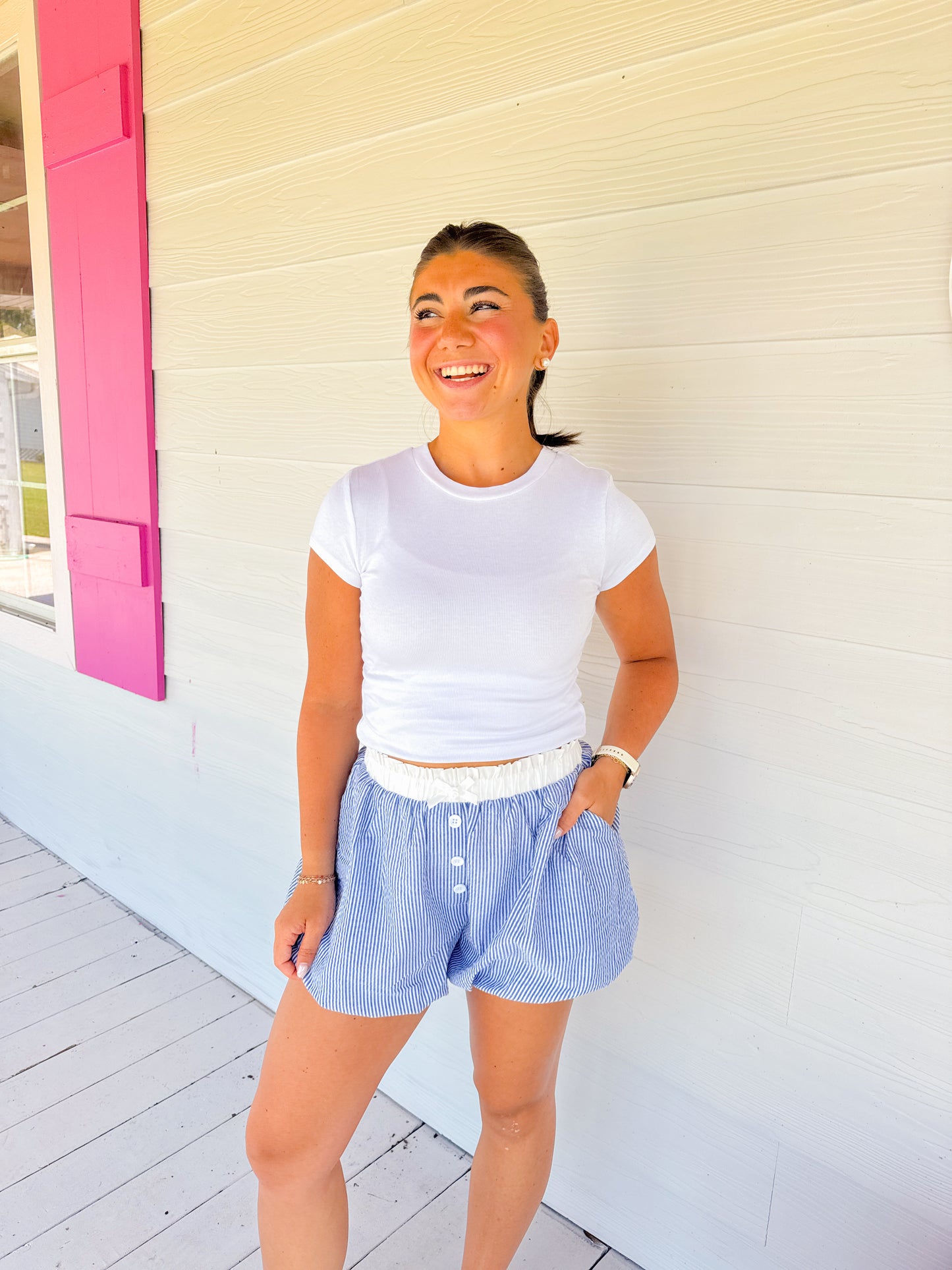 SEERSUCKER BUBBLE HEM SHORTS