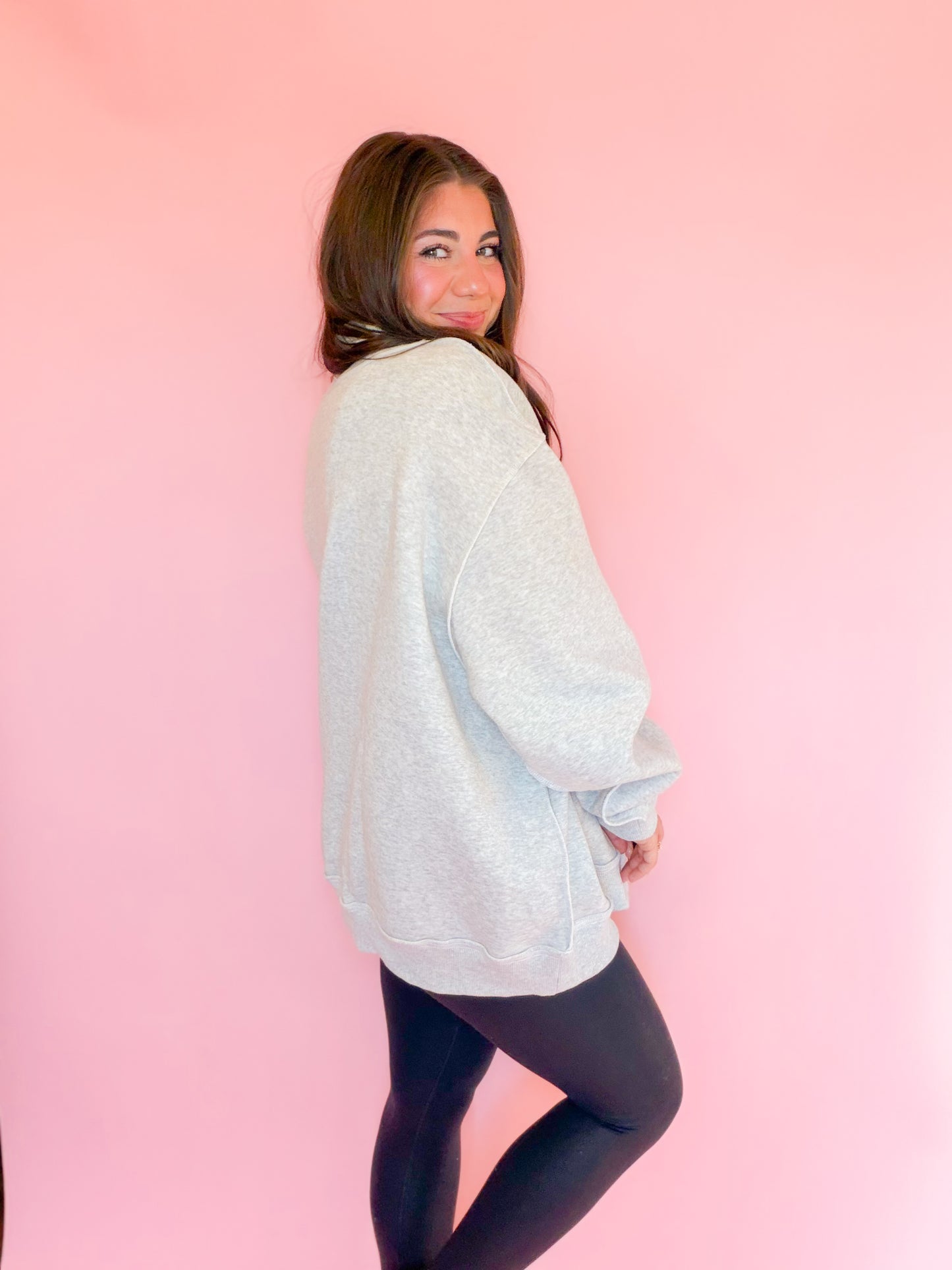 FAITH EMBROIDERED POLKA DOT MOCK NECK SWEATSHIRT