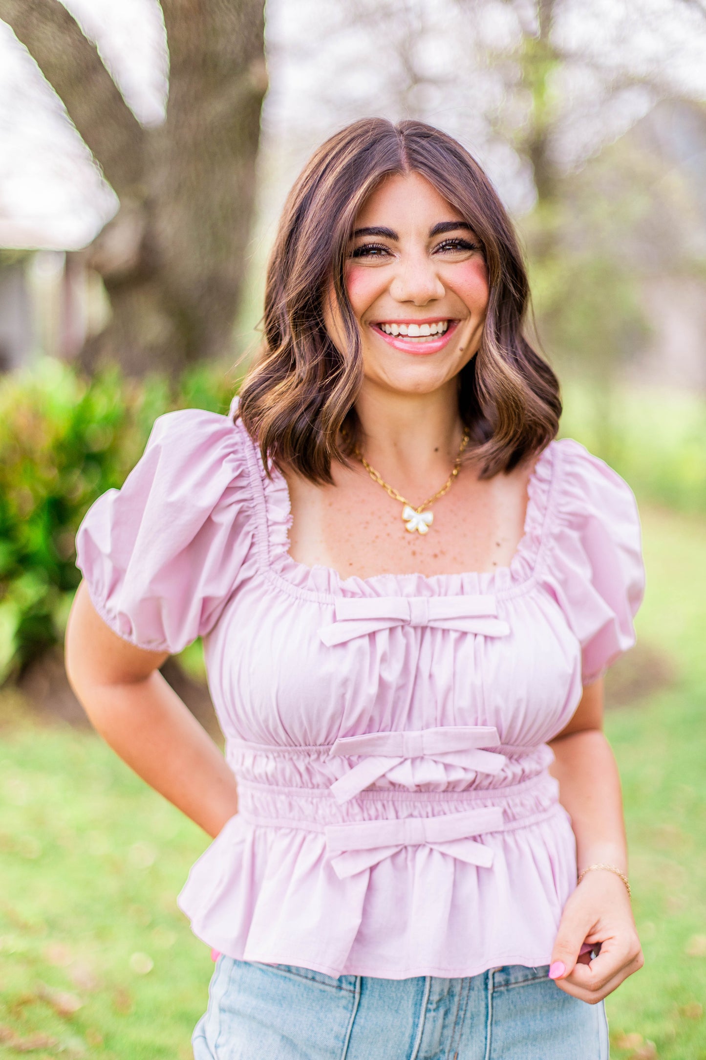 SQUARE NECK BOW BLOUSE
