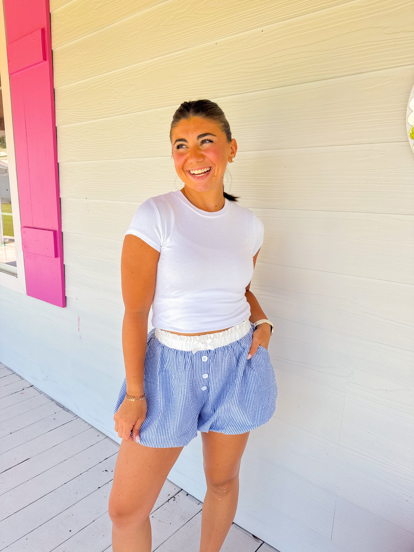 SEERSUCKER BUBBLE HEM SHORTS