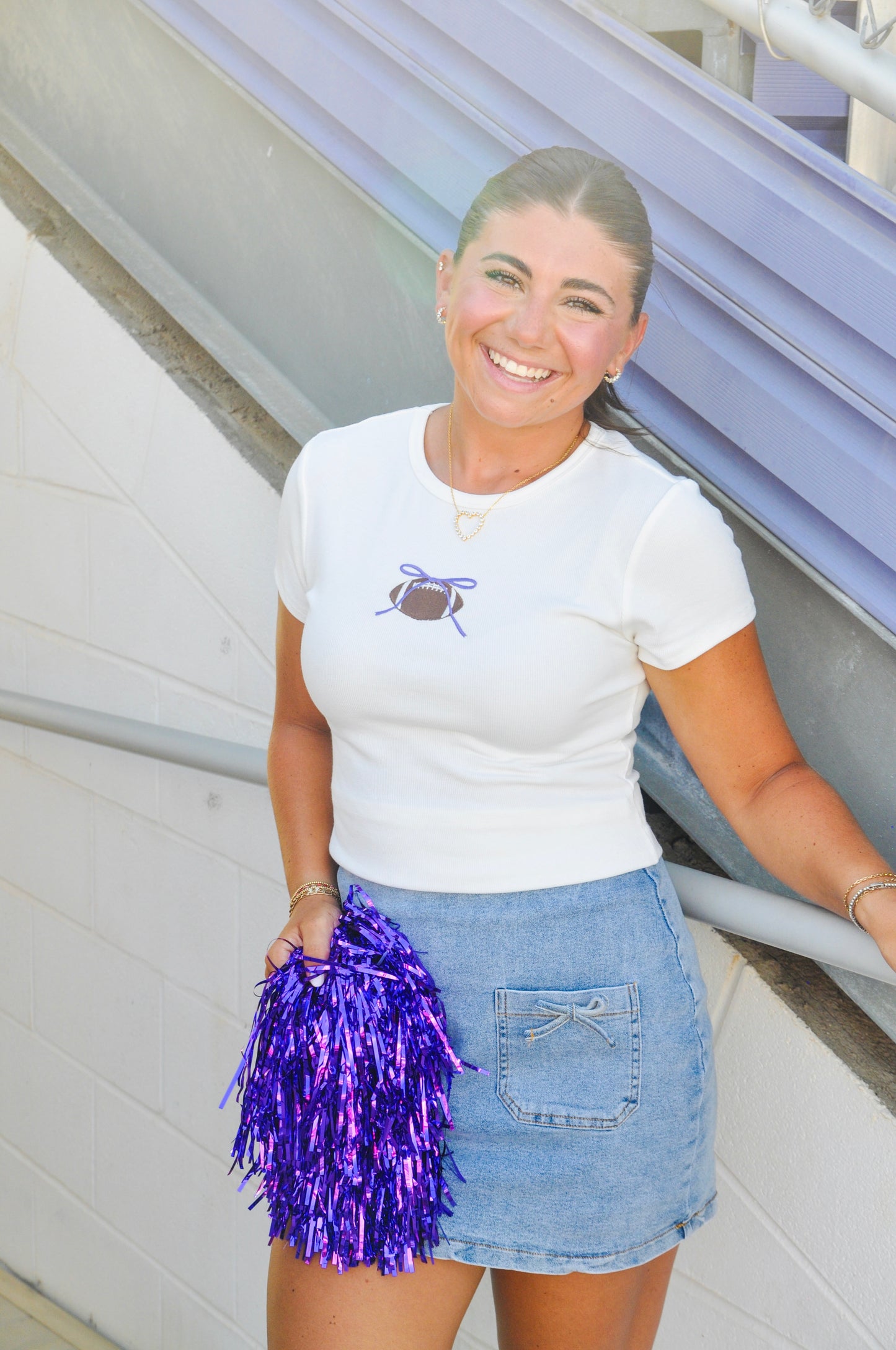 ROUND NECK FOOTBALL TEE WITH BOW