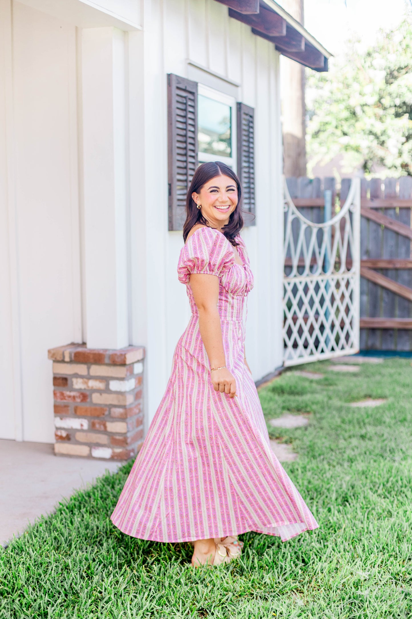 PRINTED PUFF SLEEVE MIDI DRESS