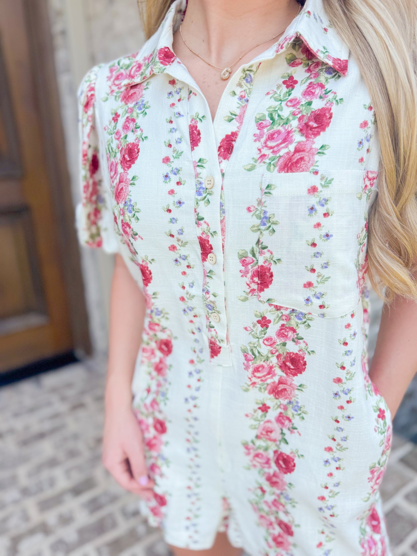 FLORAL BOXY BUTTON-DOWN ROMPER