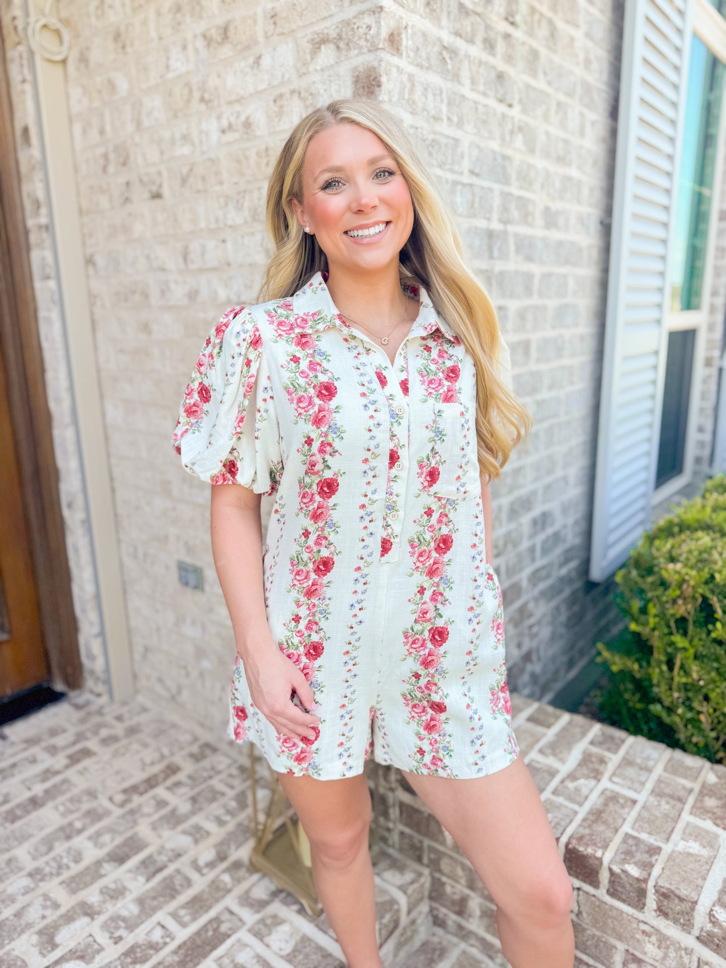 FLORAL BOXY BUTTON-DOWN ROMPER