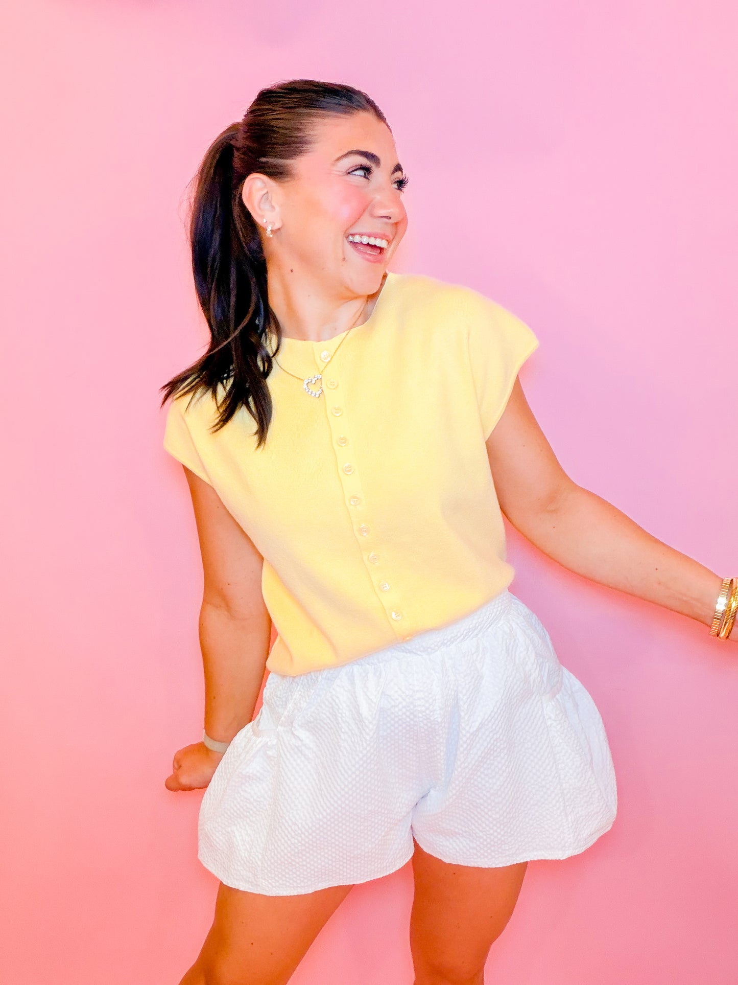 CAP SLEEVE LIGHTWEIGHT SWEATER - LEMON