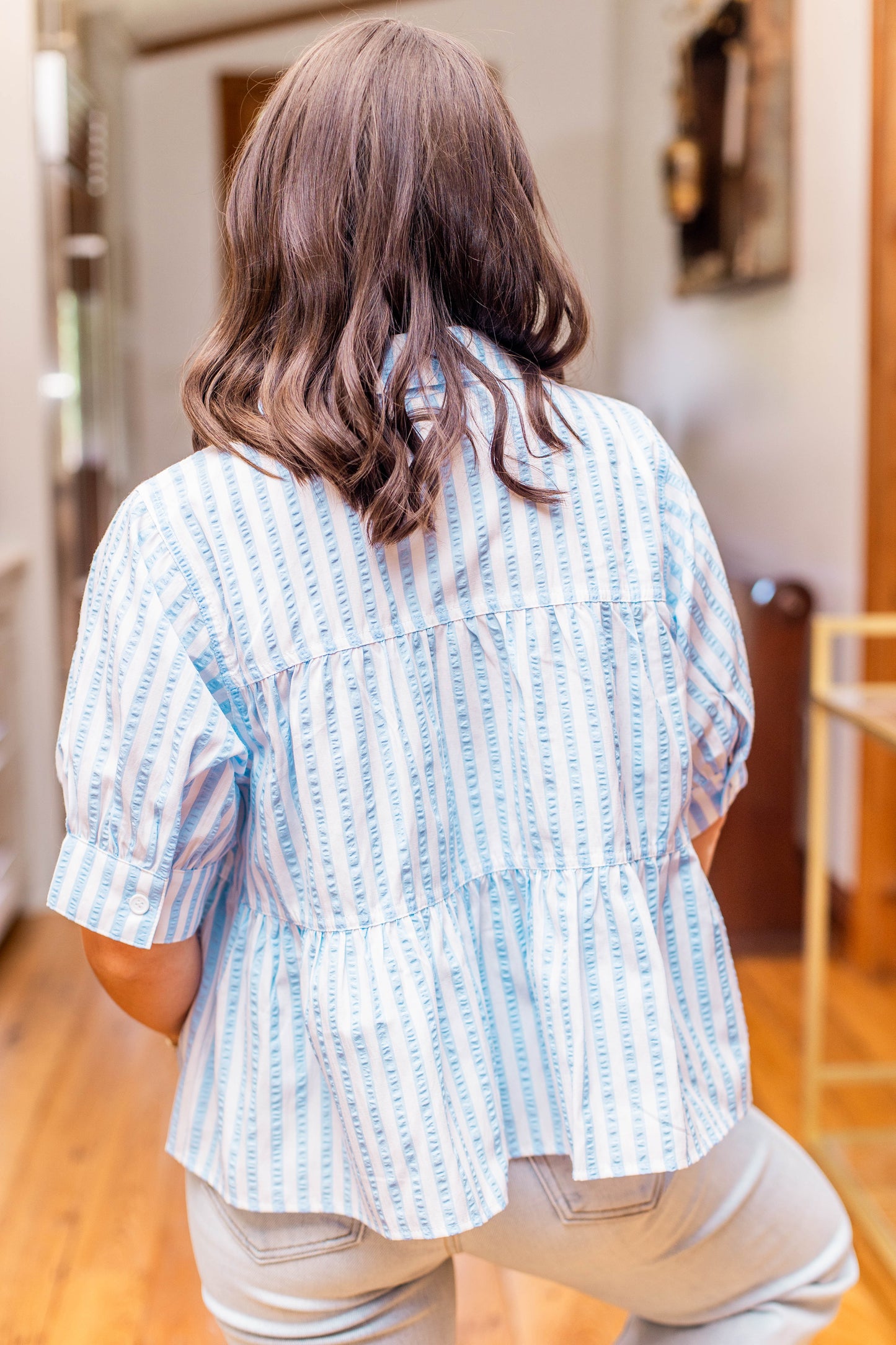 STRIPED BABYDOLL BUTTON DOWN TOP
