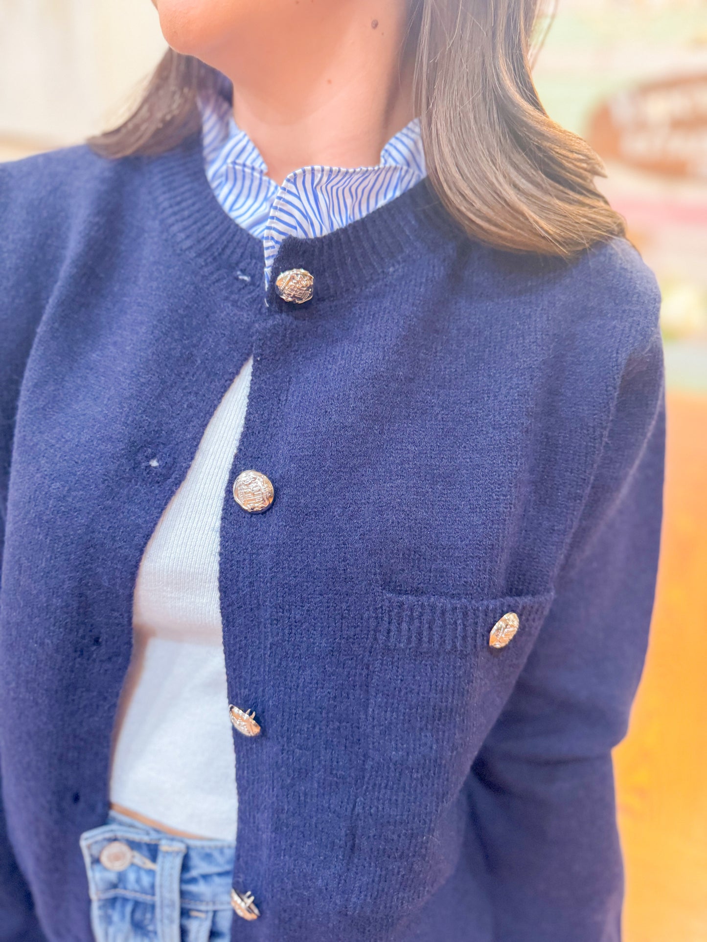 RUFFLE DETAIL BUTTON DOWN CARDIGAN