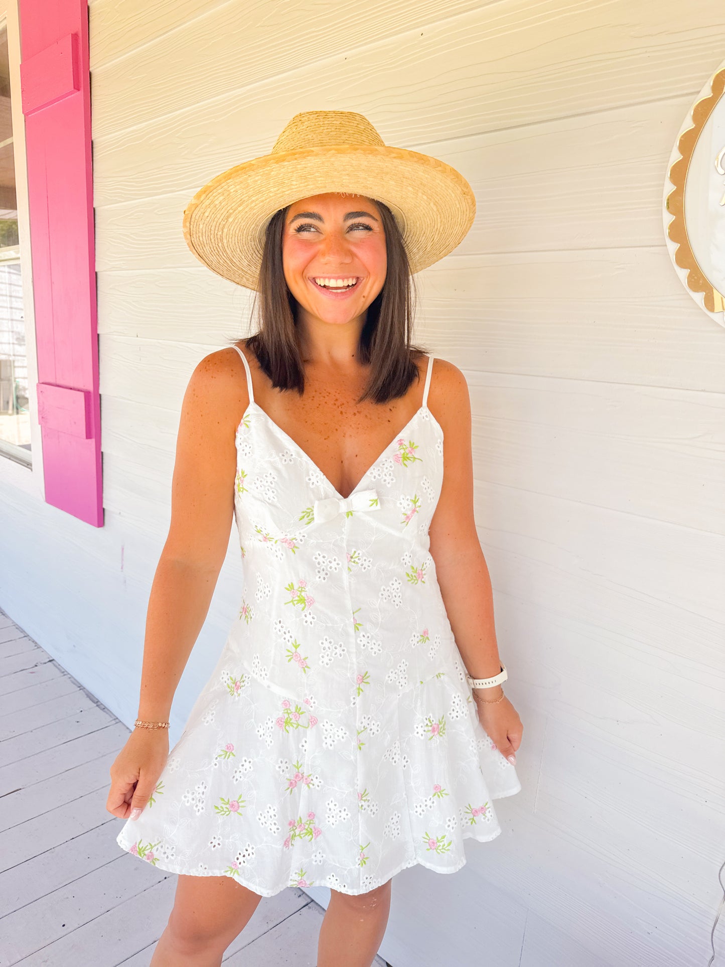 EYELET EMBROIDERED FLORAL DRESS