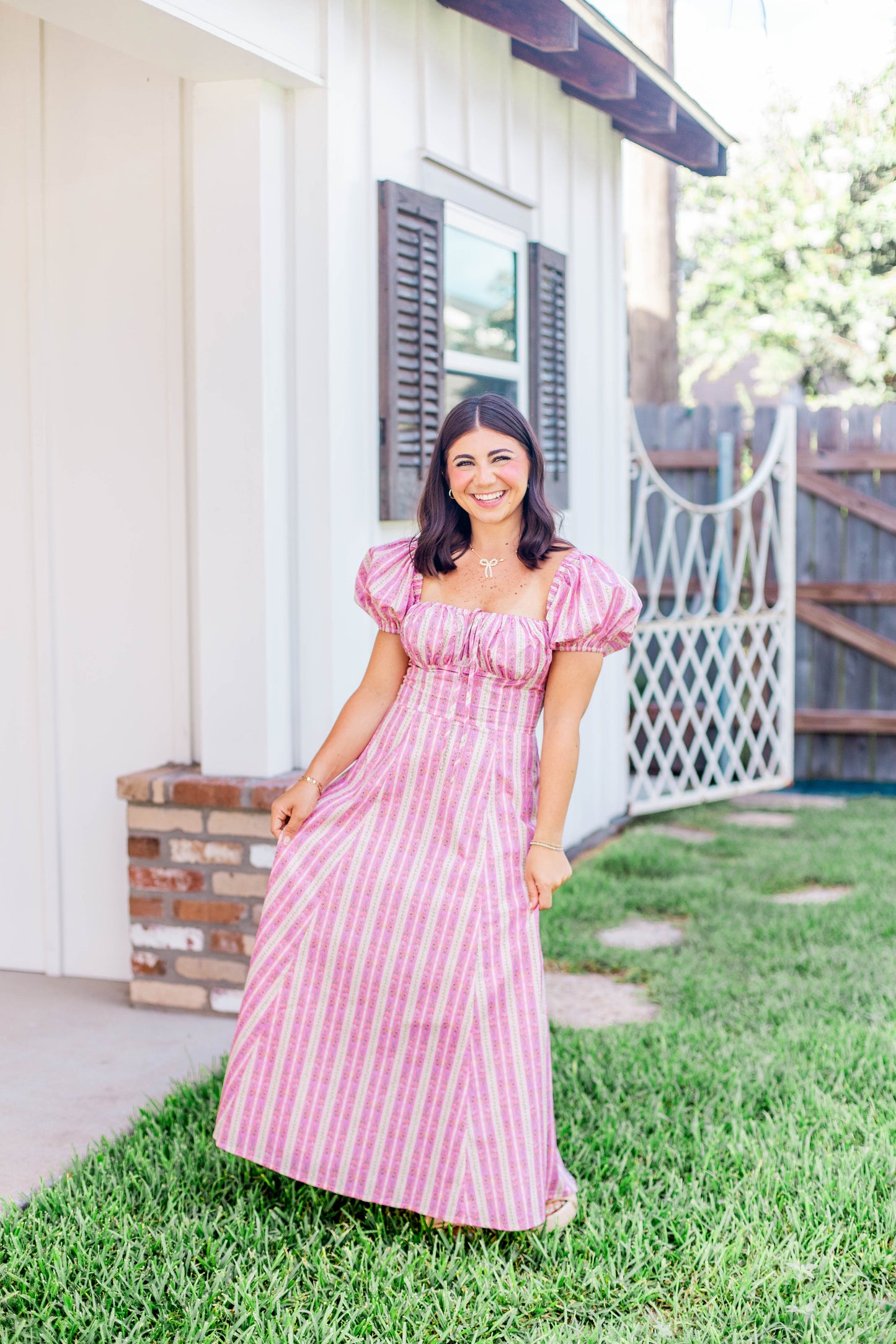 PRINTED PUFF SLEEVE MIDI DRESS