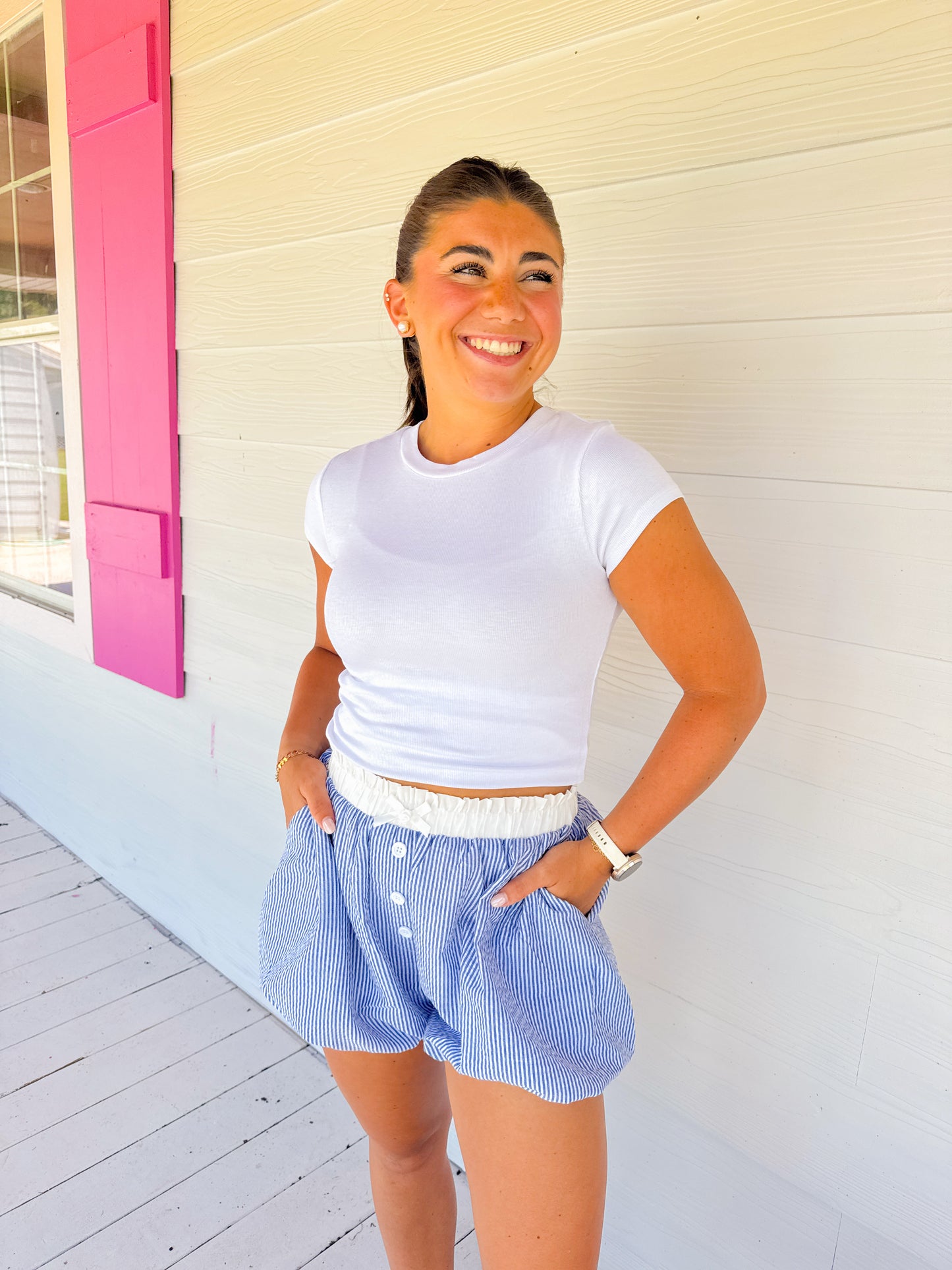 SEERSUCKER BUBBLE HEM SHORTS