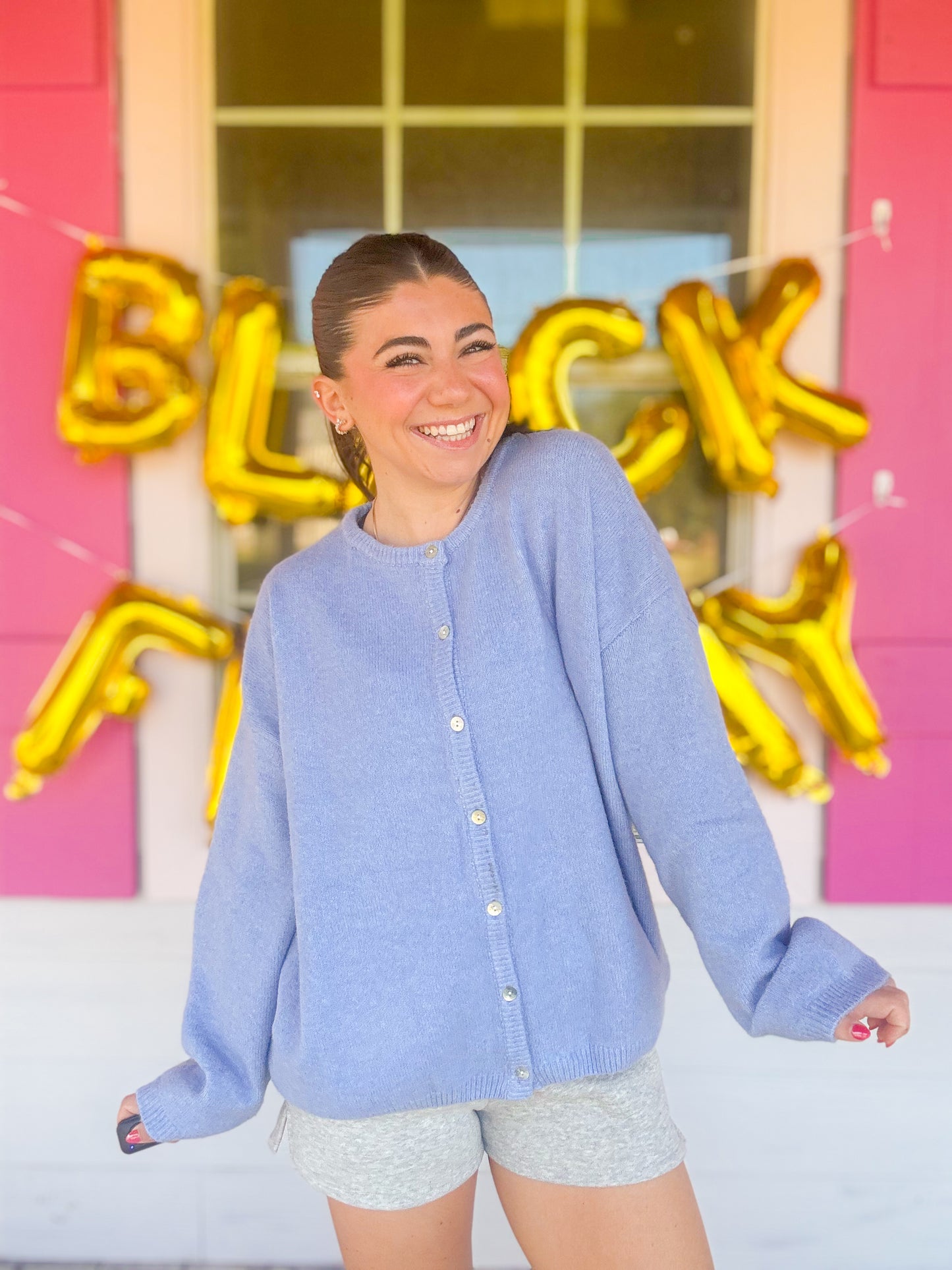 DOORBUSTER LONG SLEEVE CREW NECK SWEATER CARDIGAN - LT BLUE