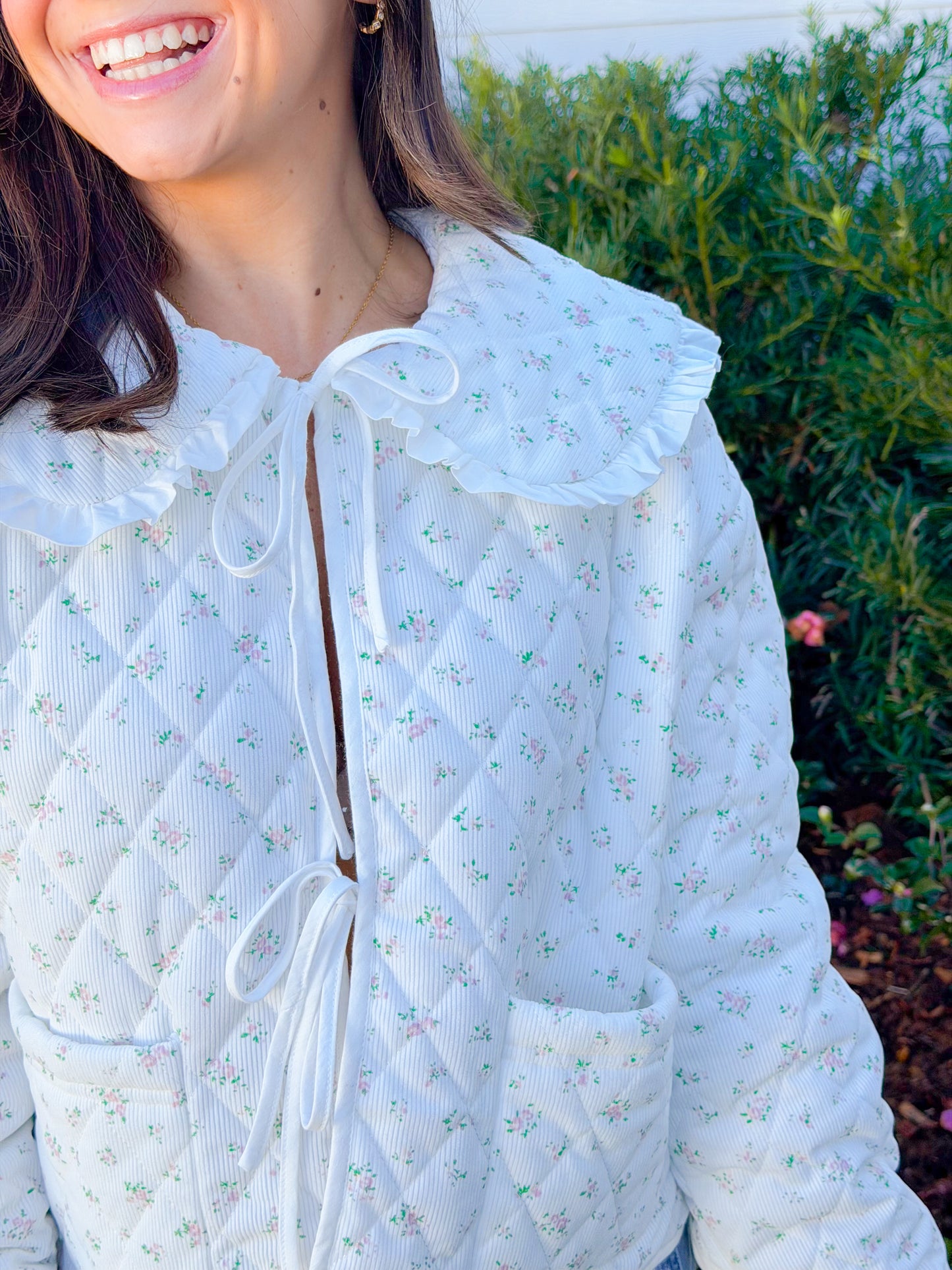 FLORAL CORDUROY QUILTED JACKET
