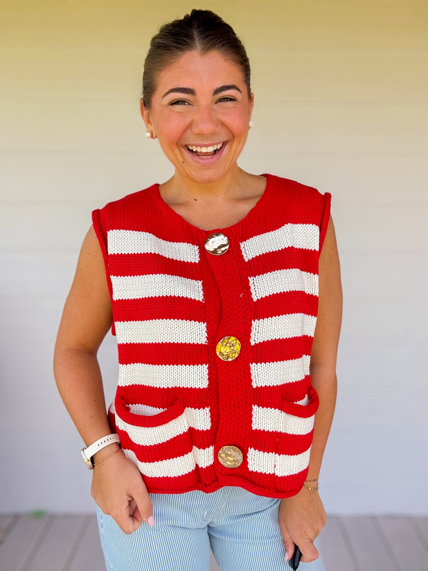 STRIPED BUTTON DOWN SWEATER VEST