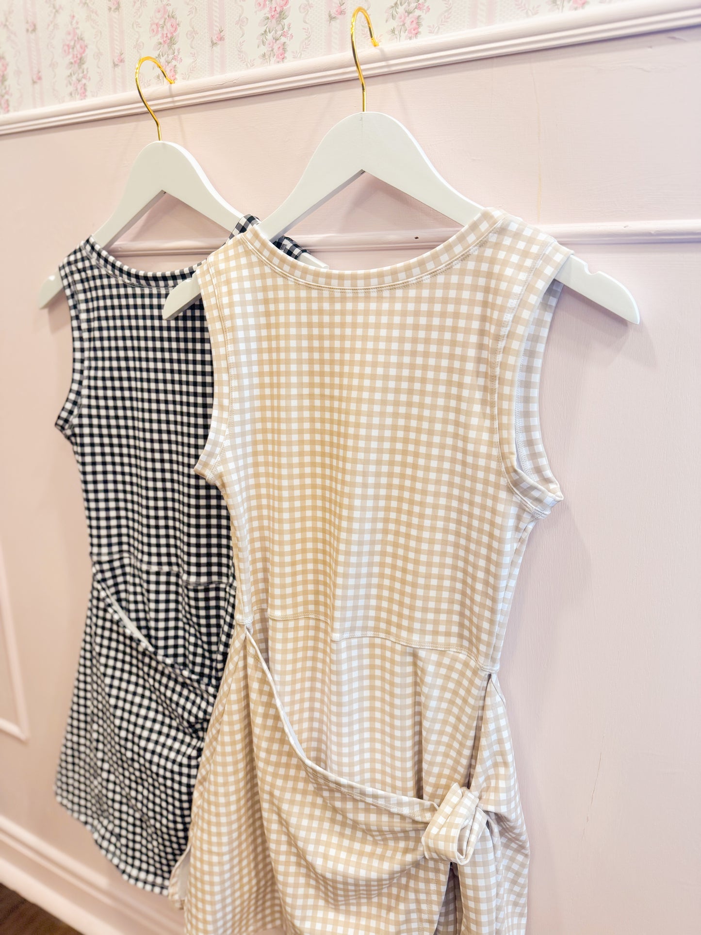 GINGHAM WRAP TIE FRONT DRESS