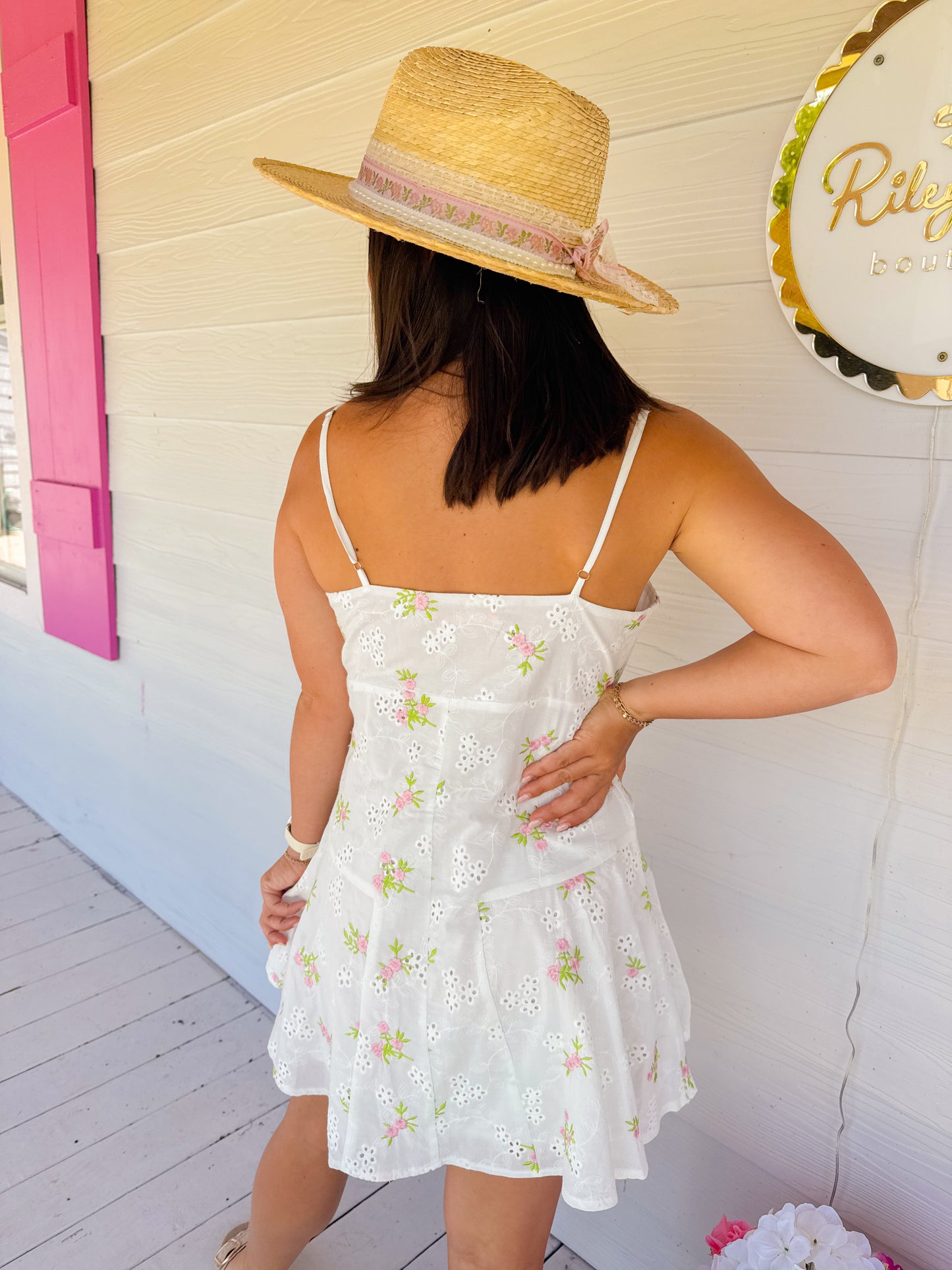 EYELET EMBROIDERED FLORAL DRESS