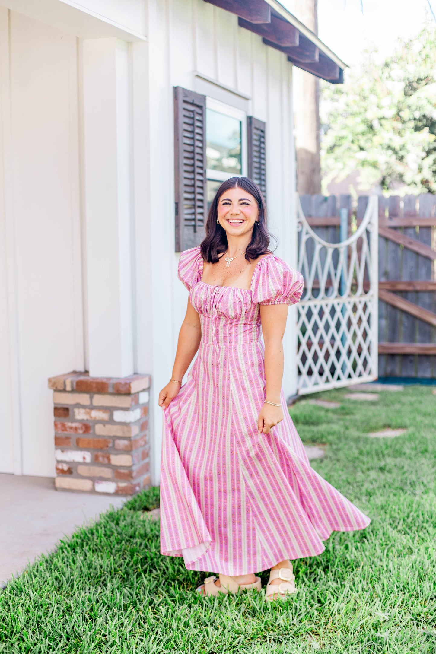 PRINTED PUFF SLEEVE MIDI DRESS