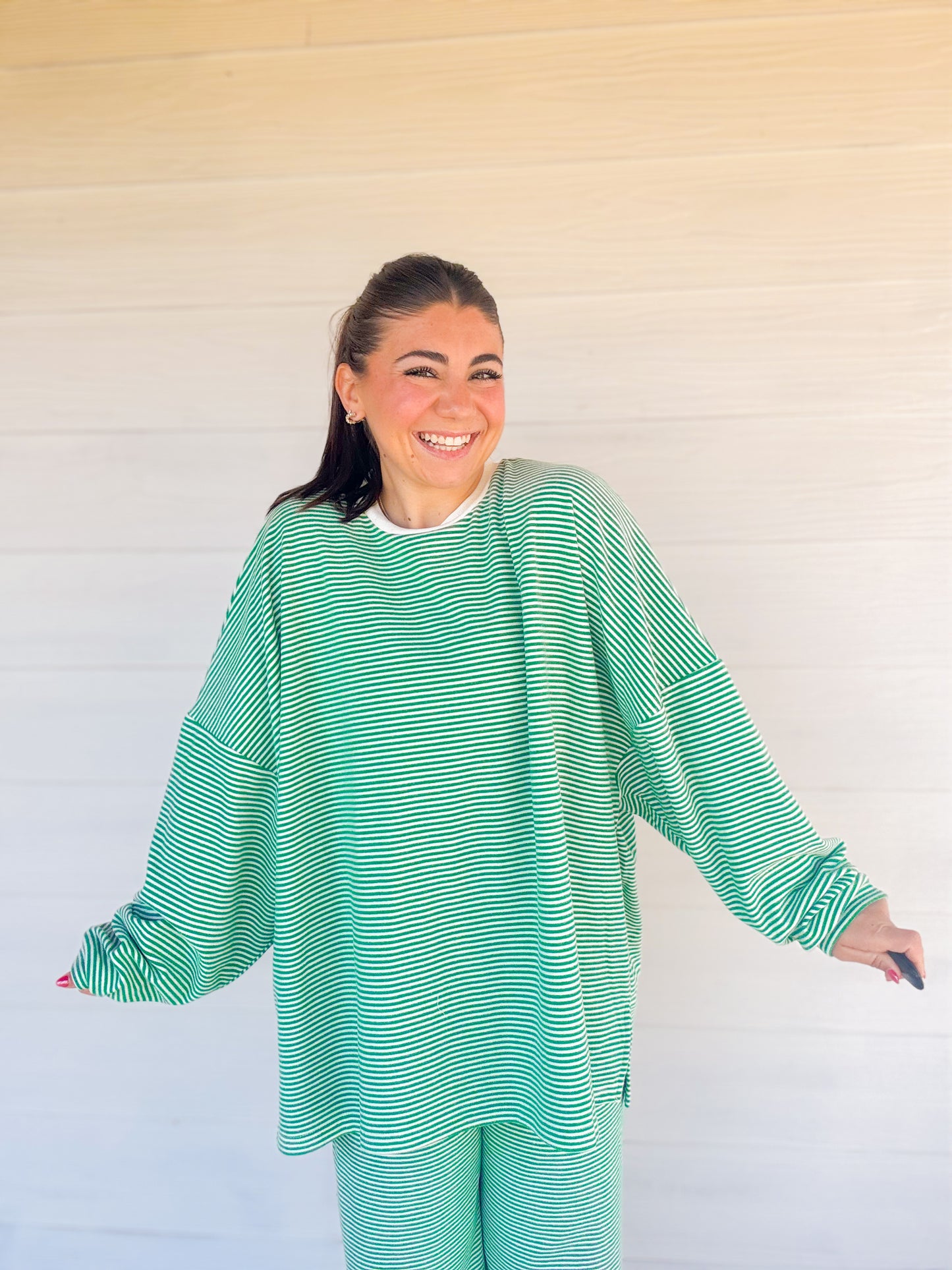 STRIPED FLEECE SLOUCHY DANI TOP