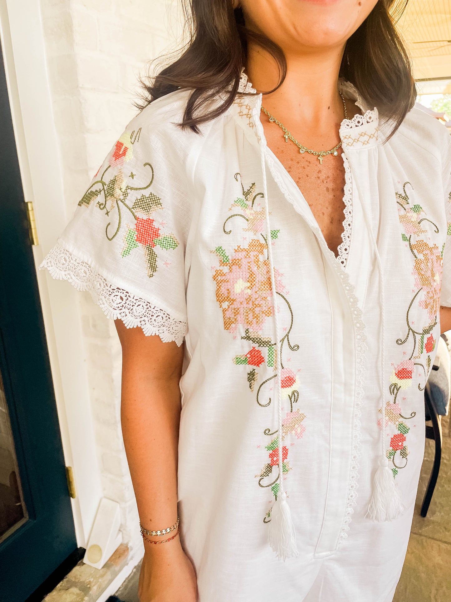 EMBROIDERED TASSEL ROMPER