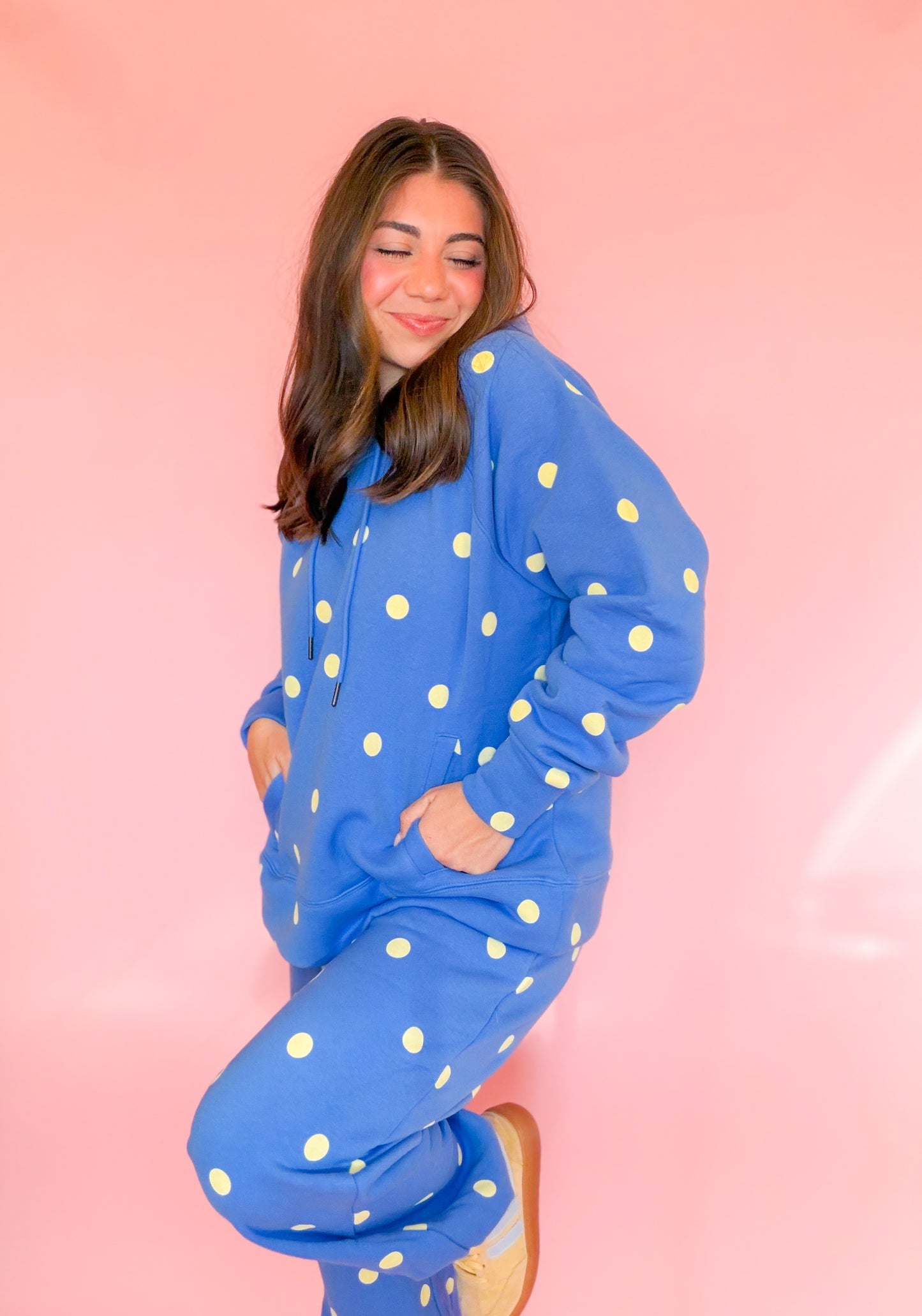 POLKA DOT SWEATSHIRT SET - BLUE/BUTTER