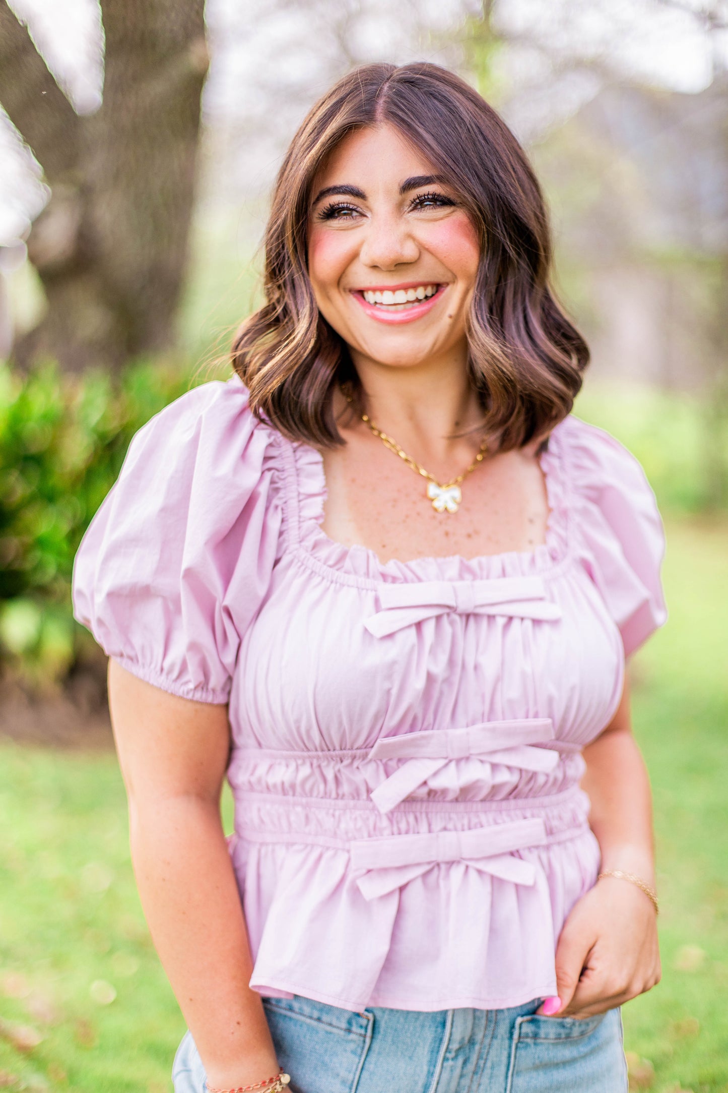 SQUARE NECK BOW BLOUSE