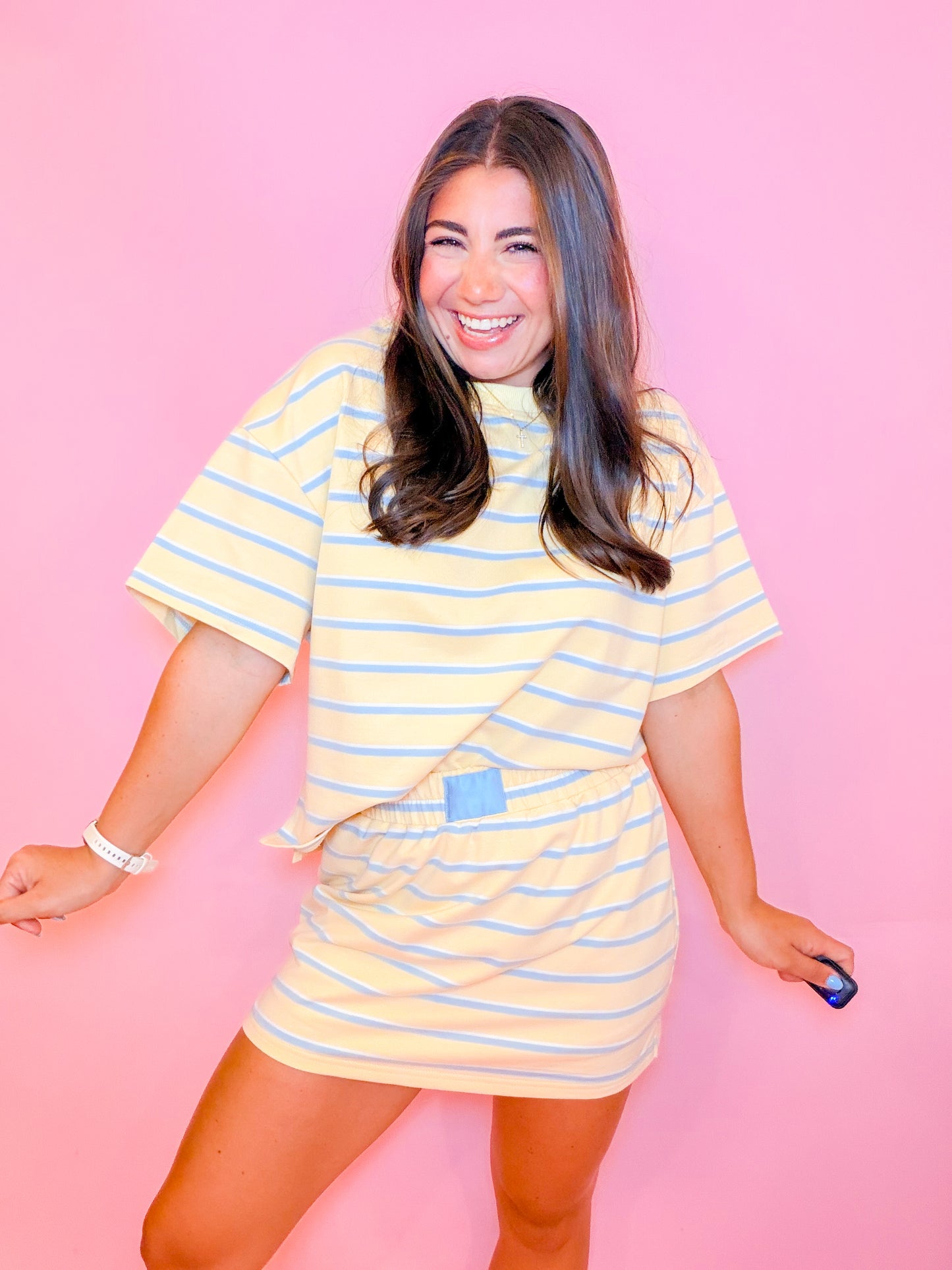 STRIPED LOUNGE TOP & MINI SKORT SET - YELLOW/BLUE