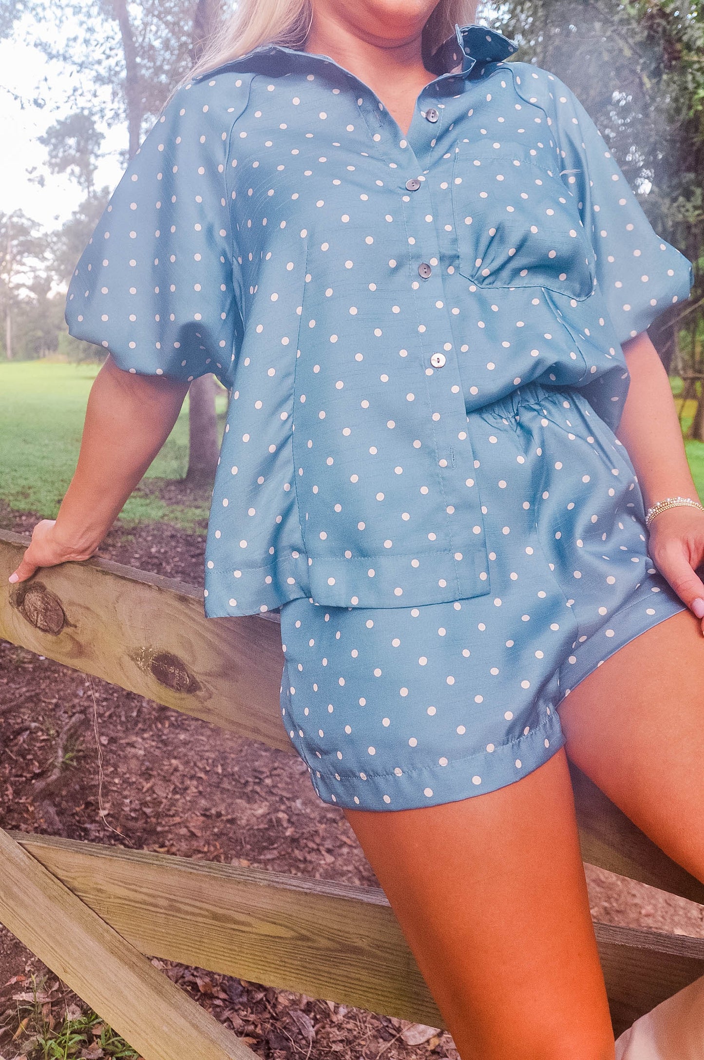 POLKA DOT BUBBLE CLOUSE & ELASTIC SHORTS SET