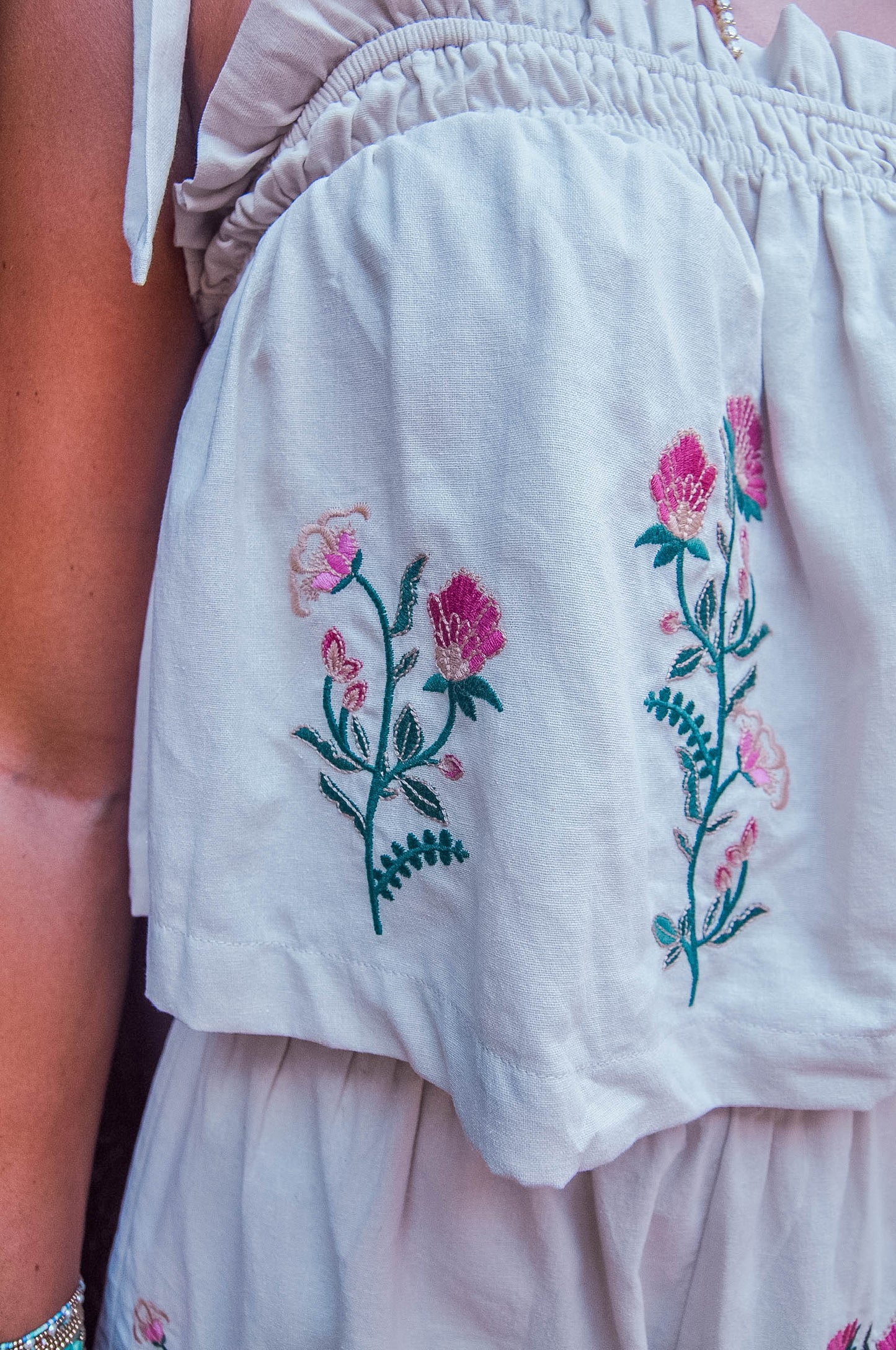 EMBROIDERED TIE TOP & SHORTS SET