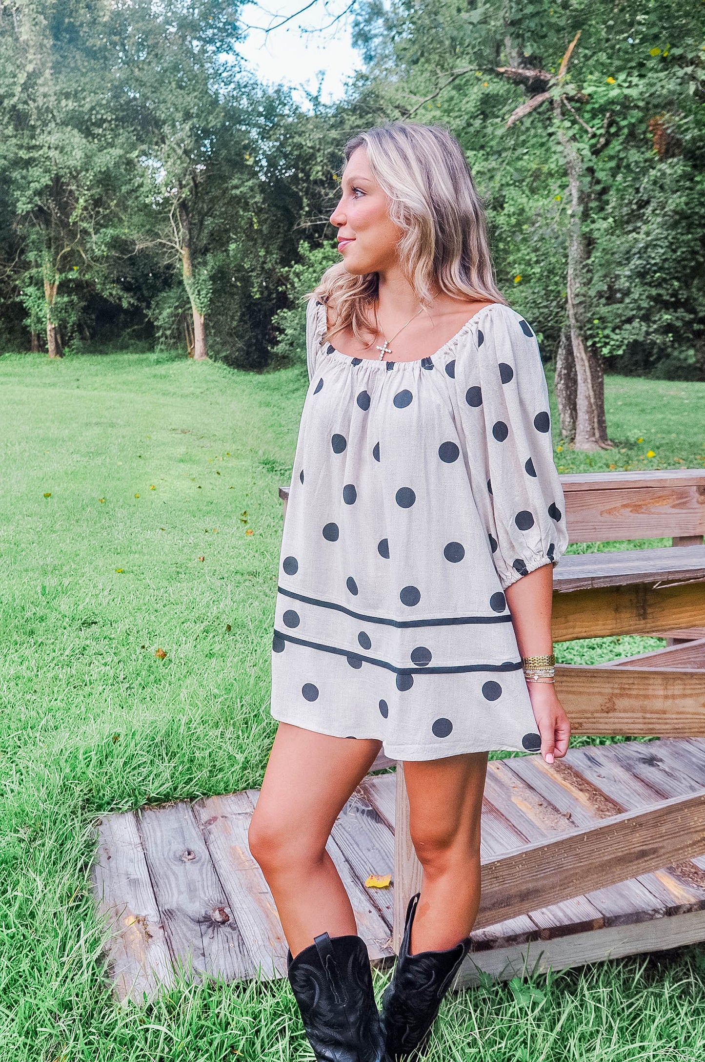 POLKA DOT SHIFT MINI DRESS