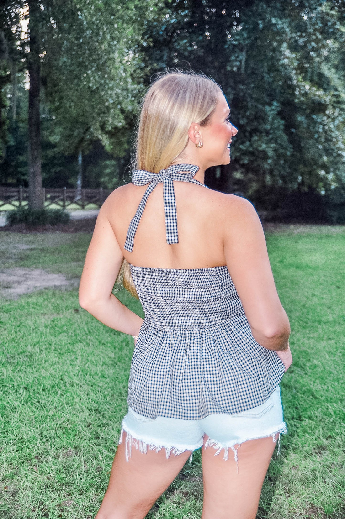 HALTER TIE PLAID TANK TOP