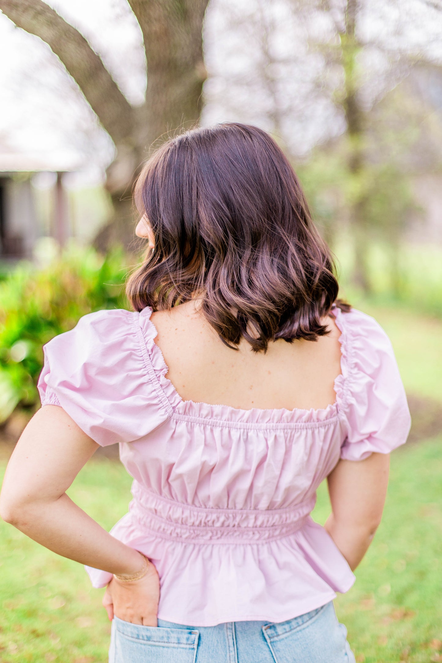 SQUARE NECK BOW BLOUSE