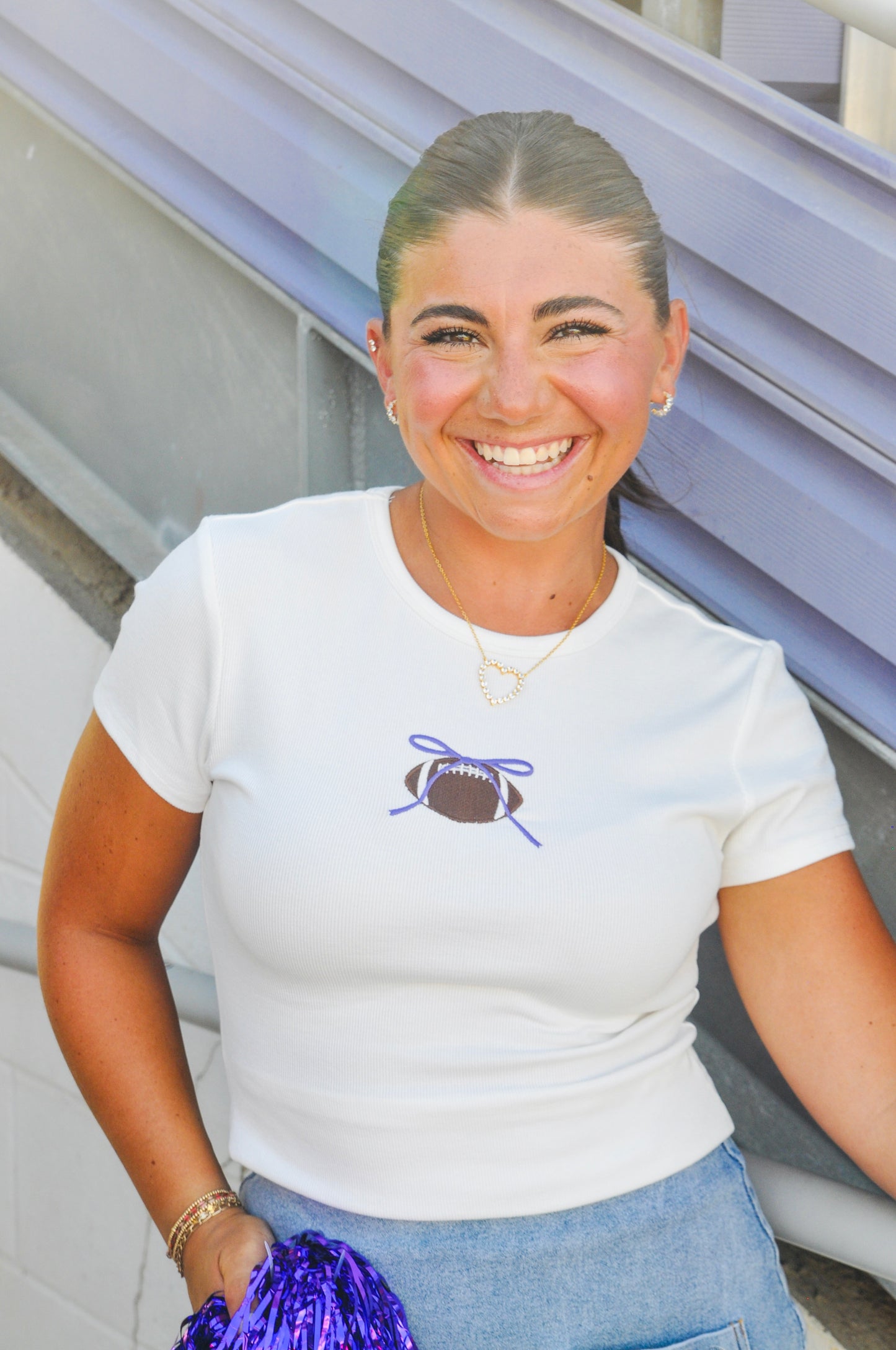 ROUND NECK FOOTBALL TEE WITH BOW